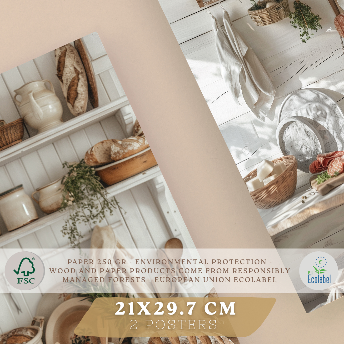 Nacnic Juego De 2 Lámnas Decorativas Pared Cocina.Estilo Rural. Cocina Rustica. Laminas Decorativas Pared Para Salón Y Dormitorio