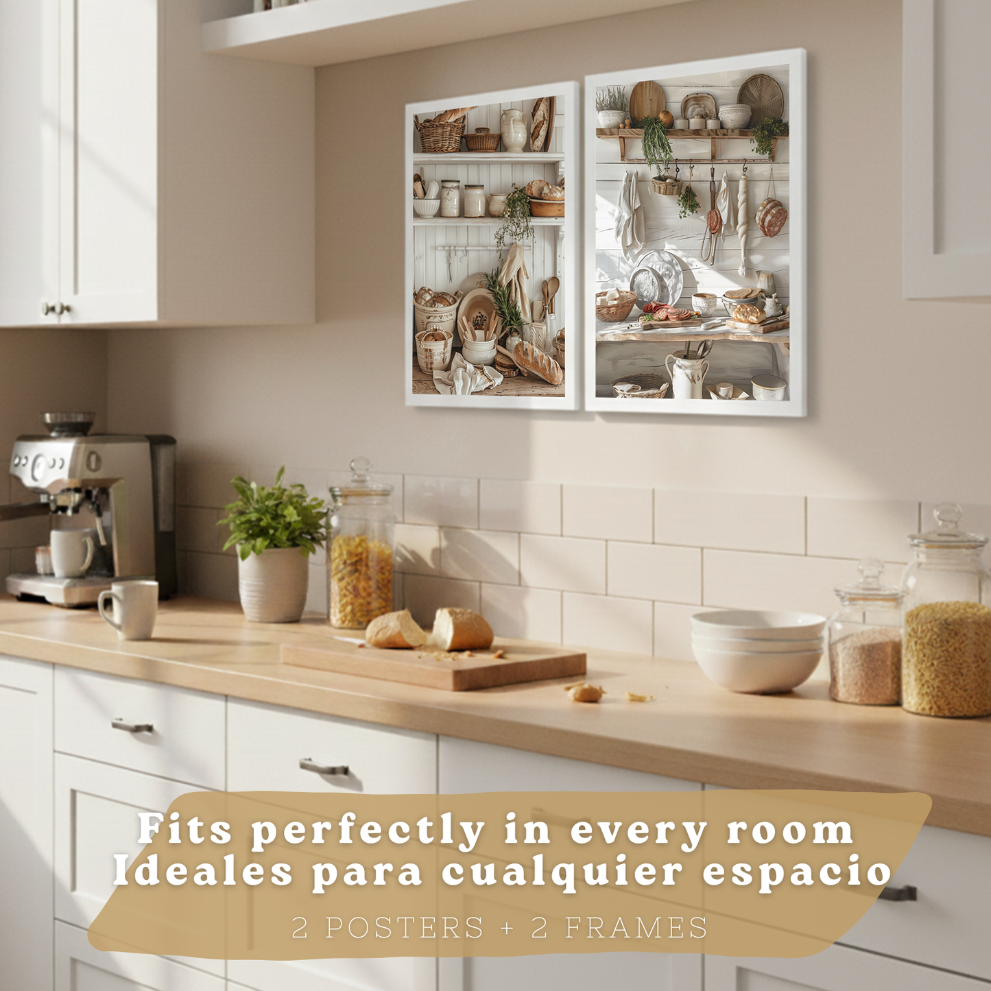 Nacnic Juego De 2 Lámnas Decorativas Pared Cocina.Estilo Rural. Cocina Rustica. Laminas Decorativas Pared Para Salón Y Dormitorio