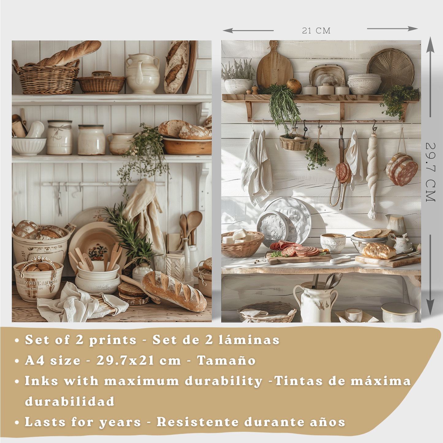 Nacnic Juego De 2 Lámnas Decorativas Pared Cocina.Estilo Rural. Cocina Rustica. Laminas Decorativas Pared Para Salón Y Dormitorio