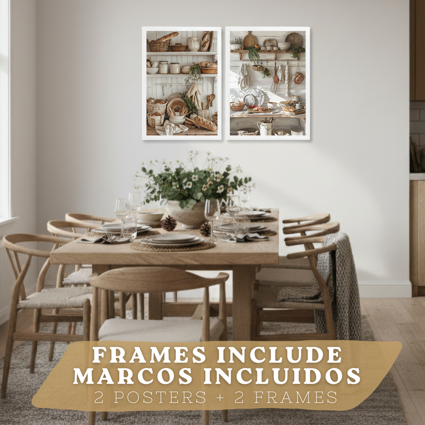 Nacnic Juego De 2 Lámnas Decorativas Pared Cocina.Estilo Rural. Cocina Rustica. Laminas Decorativas Pared Para Salón Y Dormitorio