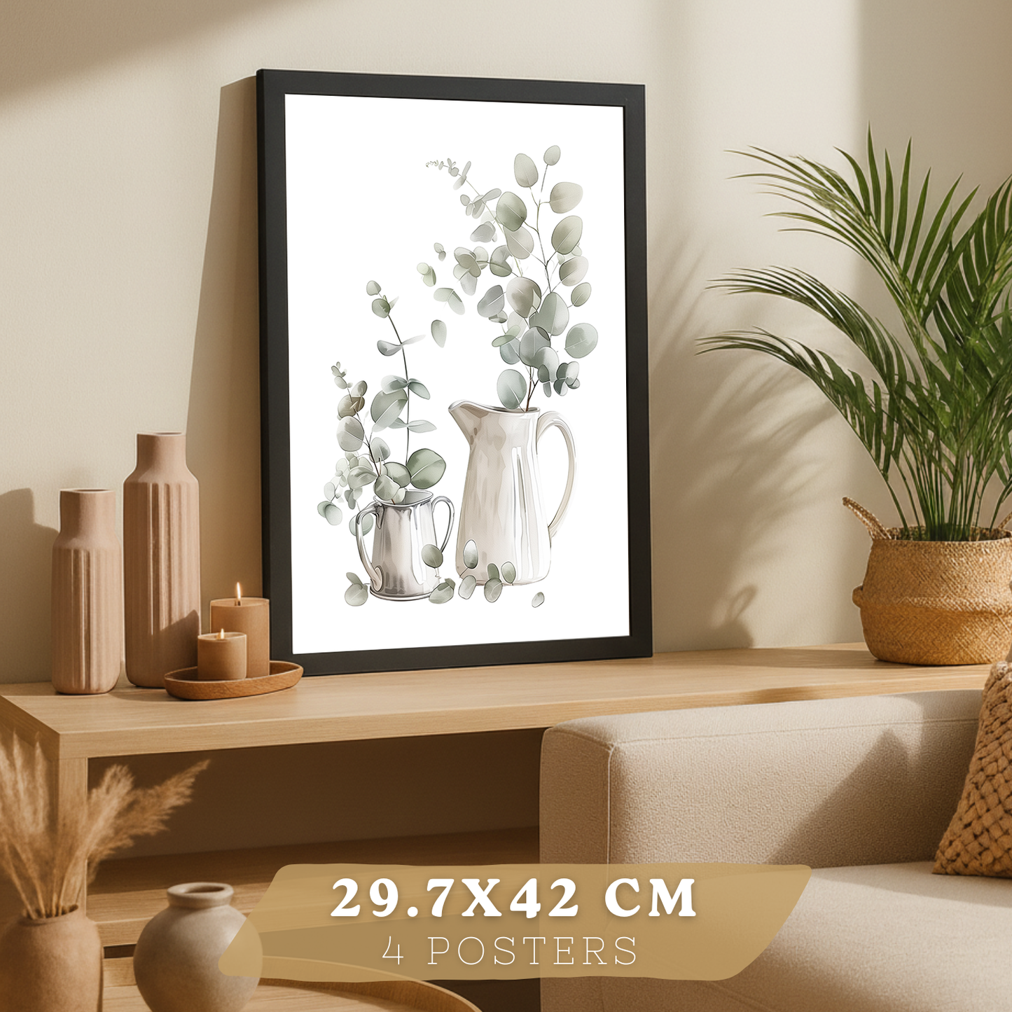 Nacnic Juego De 4 Lámnas Decorativas Pared Cocina Botanica.Estilo Rural Bohemico. Cocina Rustica. Plantas Y Cubiertos, Laminas Decorativas Pared Para Salón Y Dormitorio