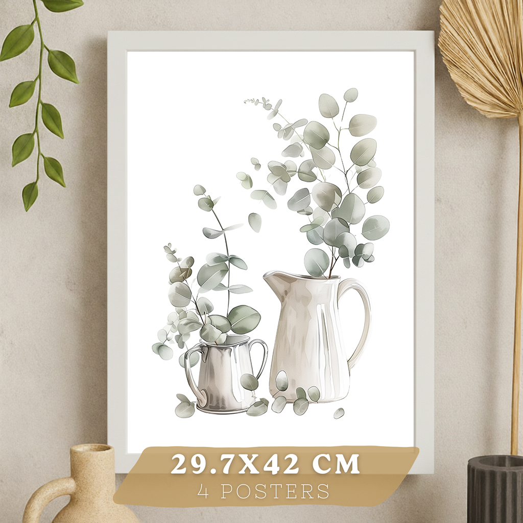 Nacnic Juego De 4 Lámnas Decorativas Pared Cocina Botanica.Estilo Rural Bohemico. Cocina Rustica. Plantas Y Cubiertos, Laminas Decorativas Pared Para Salón Y Dormitorio