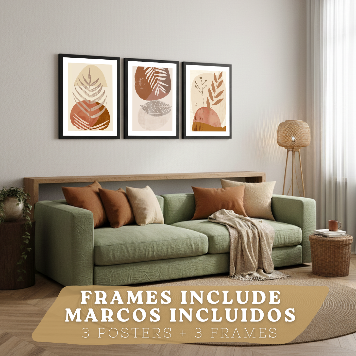 Nacnic Set De 3 Laminas Pared Abstractas Para Cuadros Salon Modernos.Poster Tonos Marrones Florales. Cuadros Naturaleza. Laminas Decorativas Pared Para Dormitorio