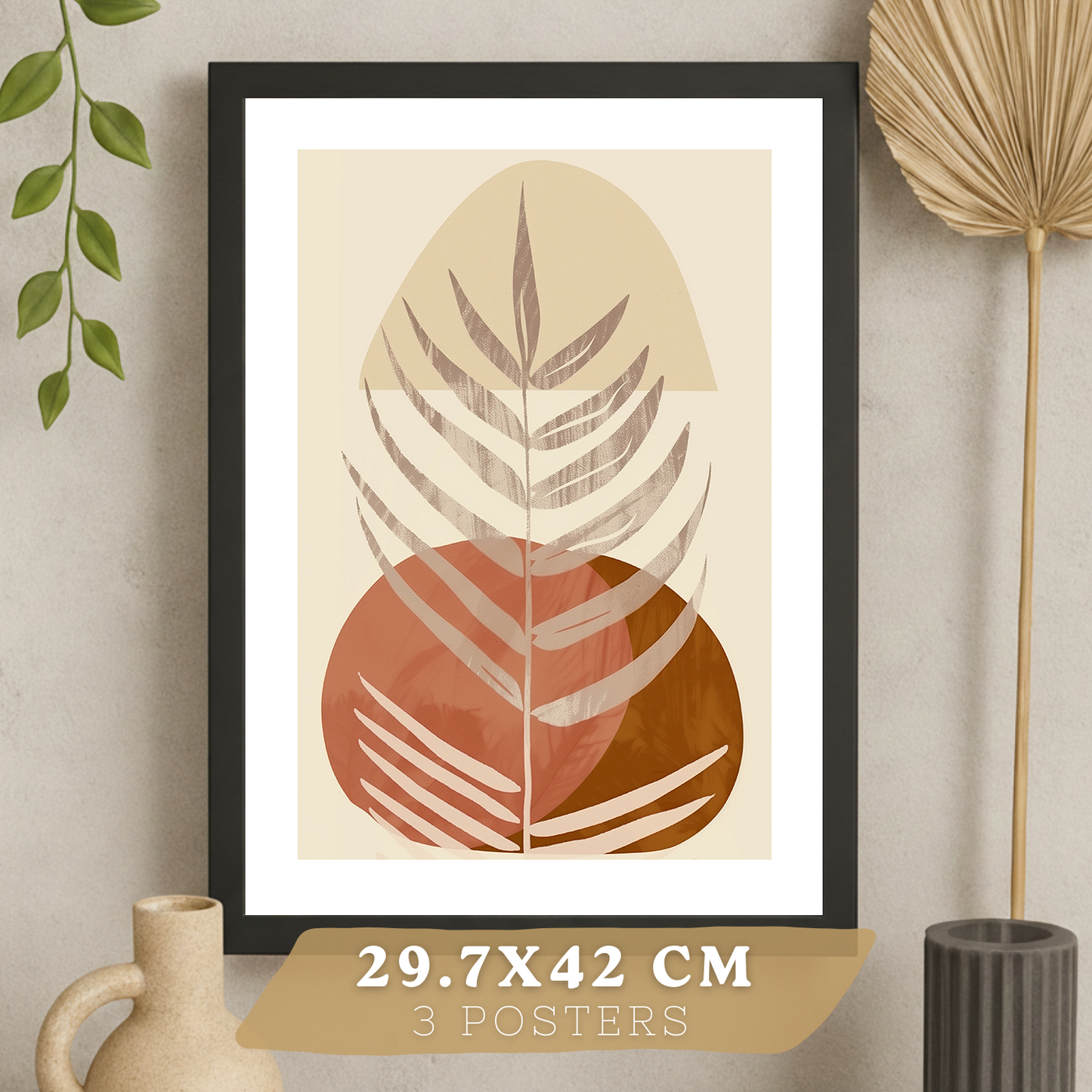 Nacnic Set De 3 Laminas Pared Abstractas Para Cuadros Salon Modernos.Poster Tonos Marrones Florales. Cuadros Naturaleza. Laminas Decorativas Pared Para Dormitorio