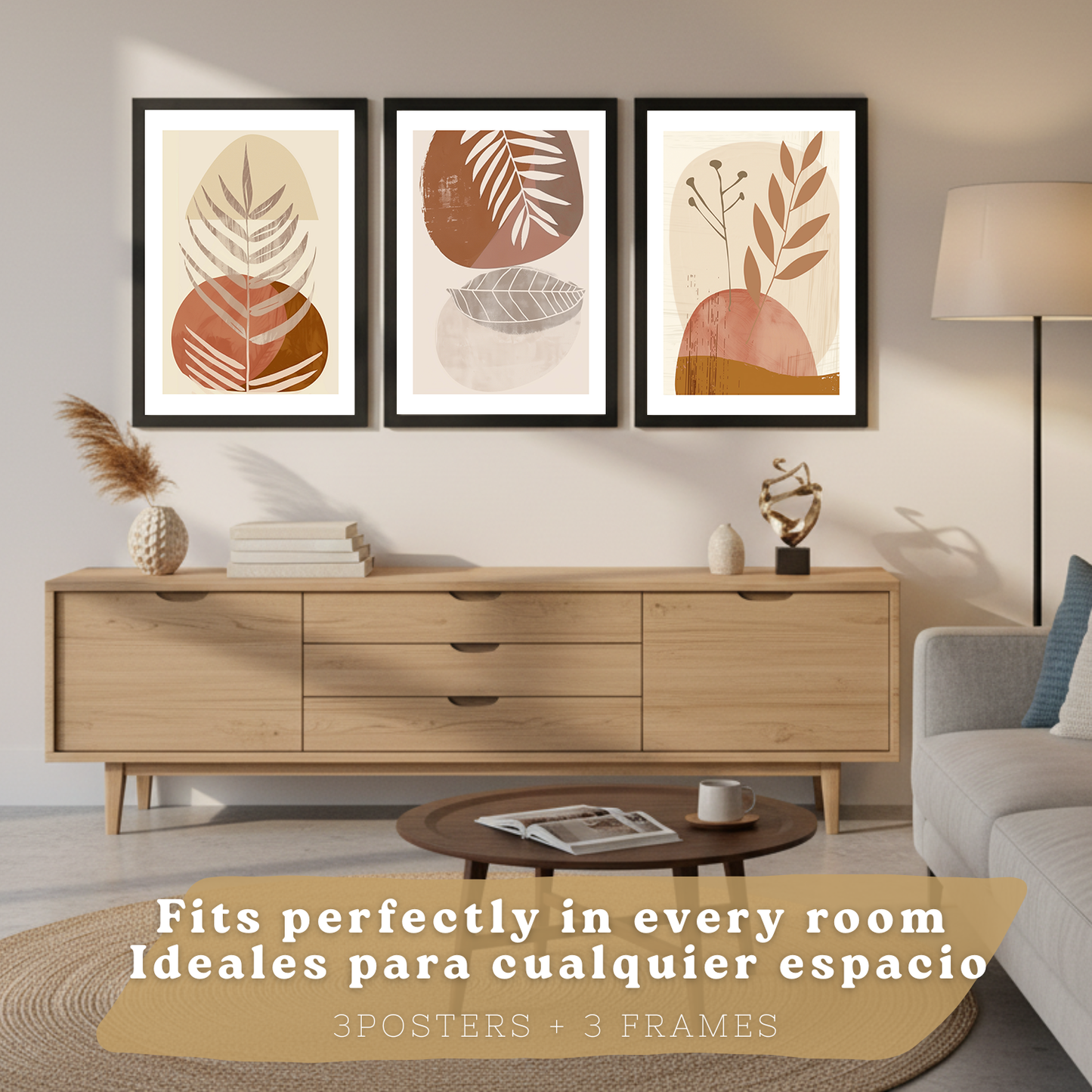 Nacnic Set De 3 Laminas Pared Abstractas Para Cuadros Salon Modernos.Poster Tonos Marrones Florales. Cuadros Naturaleza. Laminas Decorativas Pared Para Dormitorio