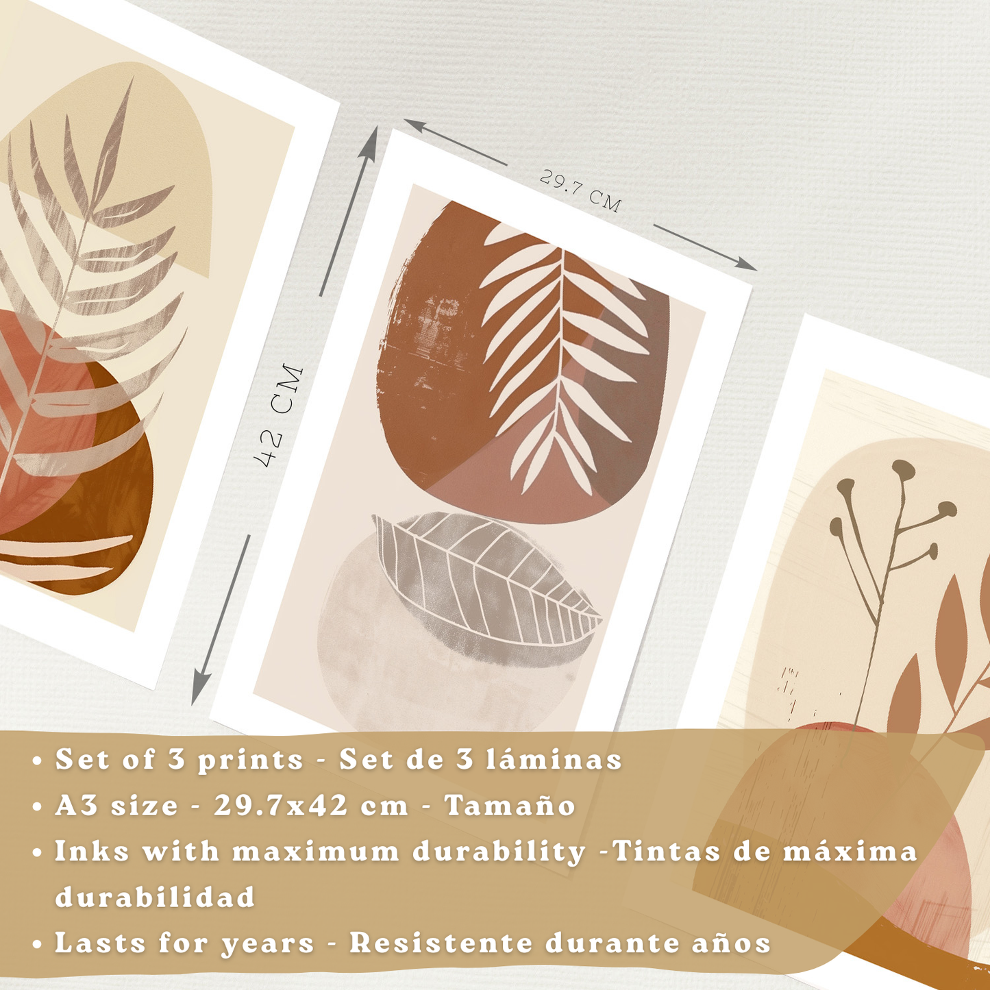 Nacnic Set De 3 Laminas Pared Abstractas Para Cuadros Salon Modernos.Poster Tonos Marrones Florales. Cuadros Naturaleza. Laminas Decorativas Pared Para Dormitorio