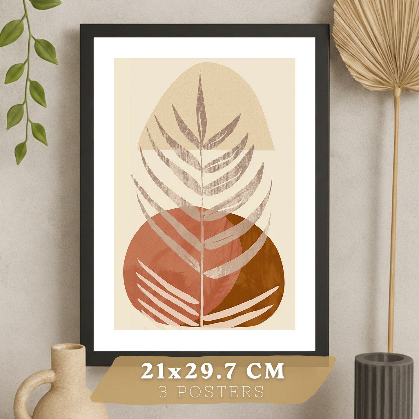 Nacnic Set De 3 Laminas Pared Abstractas Para Cuadros Salon Modernos.Poster Tonos Marrones Florales. Cuadros Naturaleza. Laminas Decorativas Pared Para Dormitorio