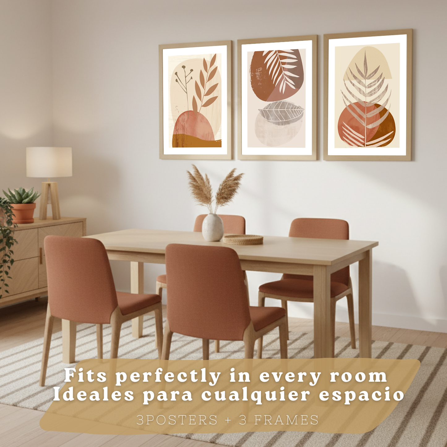 Nacnic Set De 3 Laminas Pared Abstractas Para Cuadros Salon Modernos.Poster Tonos Marrones Florales. Cuadros Naturaleza. Laminas Decorativas Pared Para Dormitorio