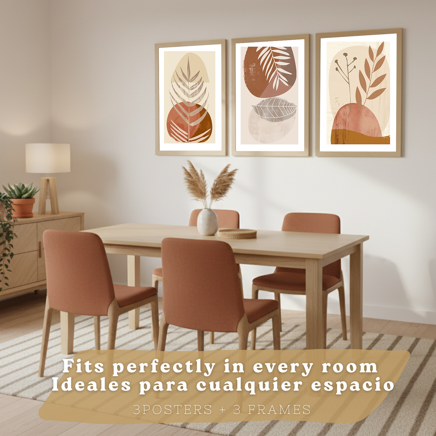 Nacnic Set De 3 Laminas Pared Abstractas Para Cuadros Salon Modernos.Poster Tonos Marrones Florales. Cuadros Naturaleza. Laminas Decorativas Pared Para Dormitorio