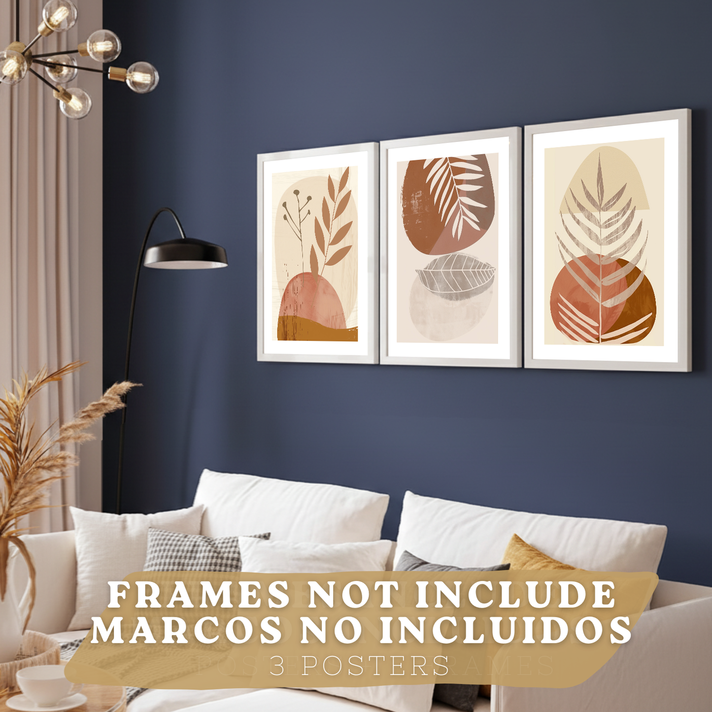 Nacnic Set De 3 Laminas Pared Abstractas Para Cuadros Salon Modernos.Poster Tonos Marrones Florales. Cuadros Naturaleza. Laminas Decorativas Pared Para Dormitorio