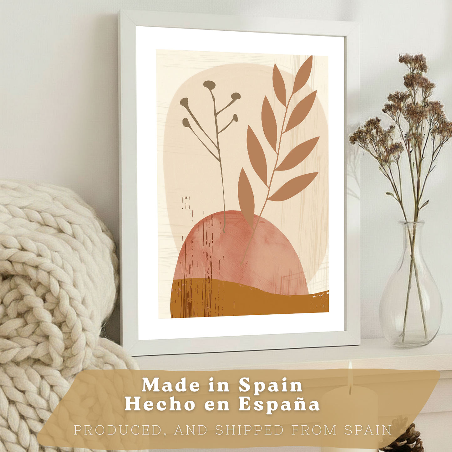 Nacnic Set De 3 Laminas Pared Abstractas Para Cuadros Salon Modernos.Poster Tonos Marrones Florales. Cuadros Naturaleza. Laminas Decorativas Pared Para Dormitorio