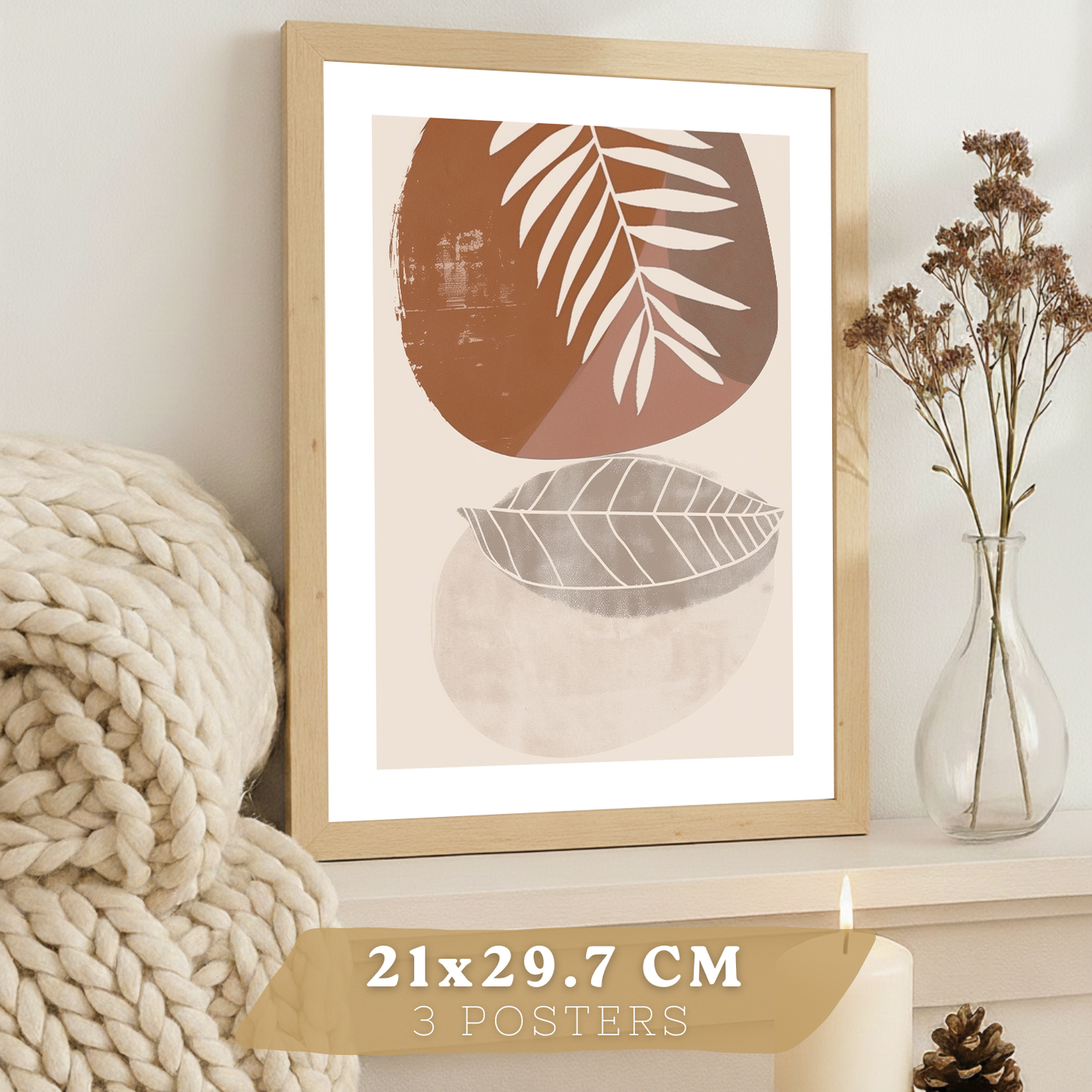 Nacnic Set De 3 Laminas Pared Abstractas Para Cuadros Salon Modernos.Poster Tonos Marrones Florales. Cuadros Naturaleza. Laminas Decorativas Pared Para Dormitorio