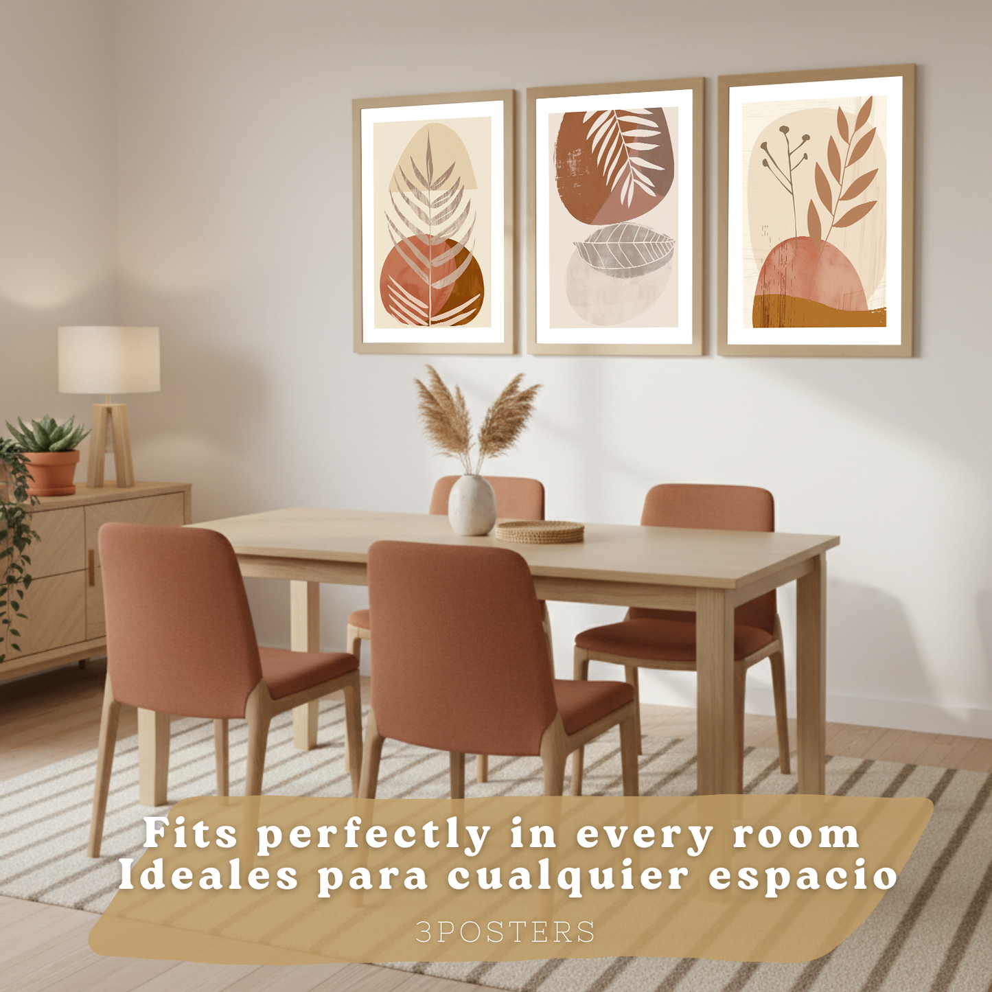 Nacnic Set De 3 Laminas Pared Abstractas Para Cuadros Salon Modernos.Poster Tonos Marrones Florales. Cuadros Naturaleza. Laminas Decorativas Pared Para Dormitorio