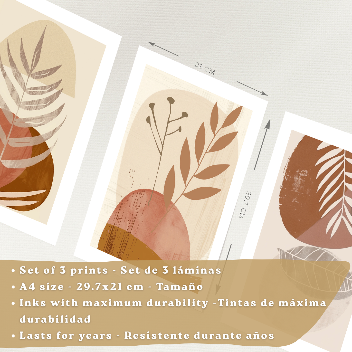 Nacnic Set De 3 Laminas Pared Abstractas Para Cuadros Salon Modernos.Poster Tonos Marrones Florales. Cuadros Naturaleza. Laminas Decorativas Pared Para Dormitorio