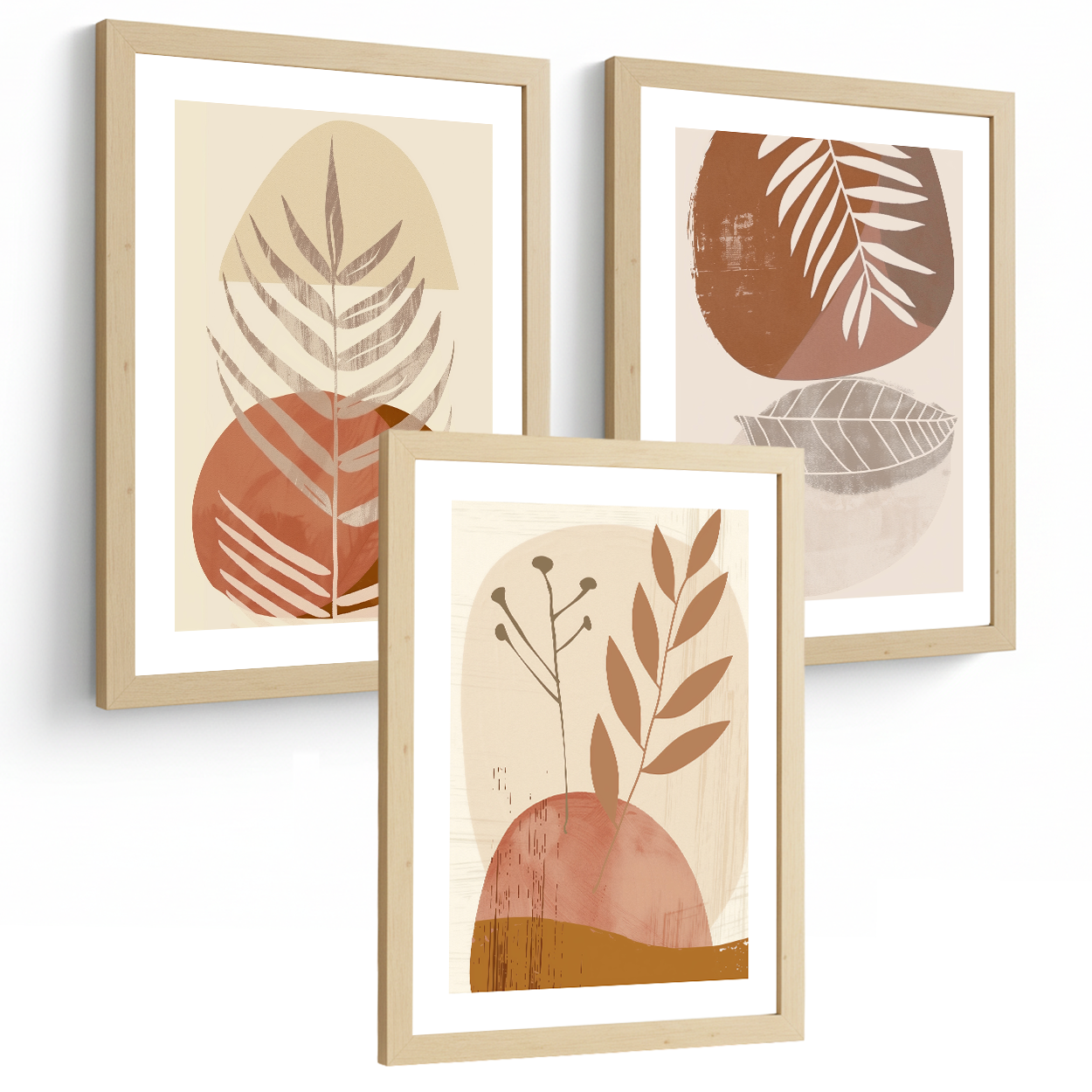 Nacnic Set De 3 Laminas Pared Abstractas Para Cuadros Salon Modernos.Poster Tonos Marrones Florales. Cuadros Naturaleza. Laminas Decorativas Pared Para Dormitorio