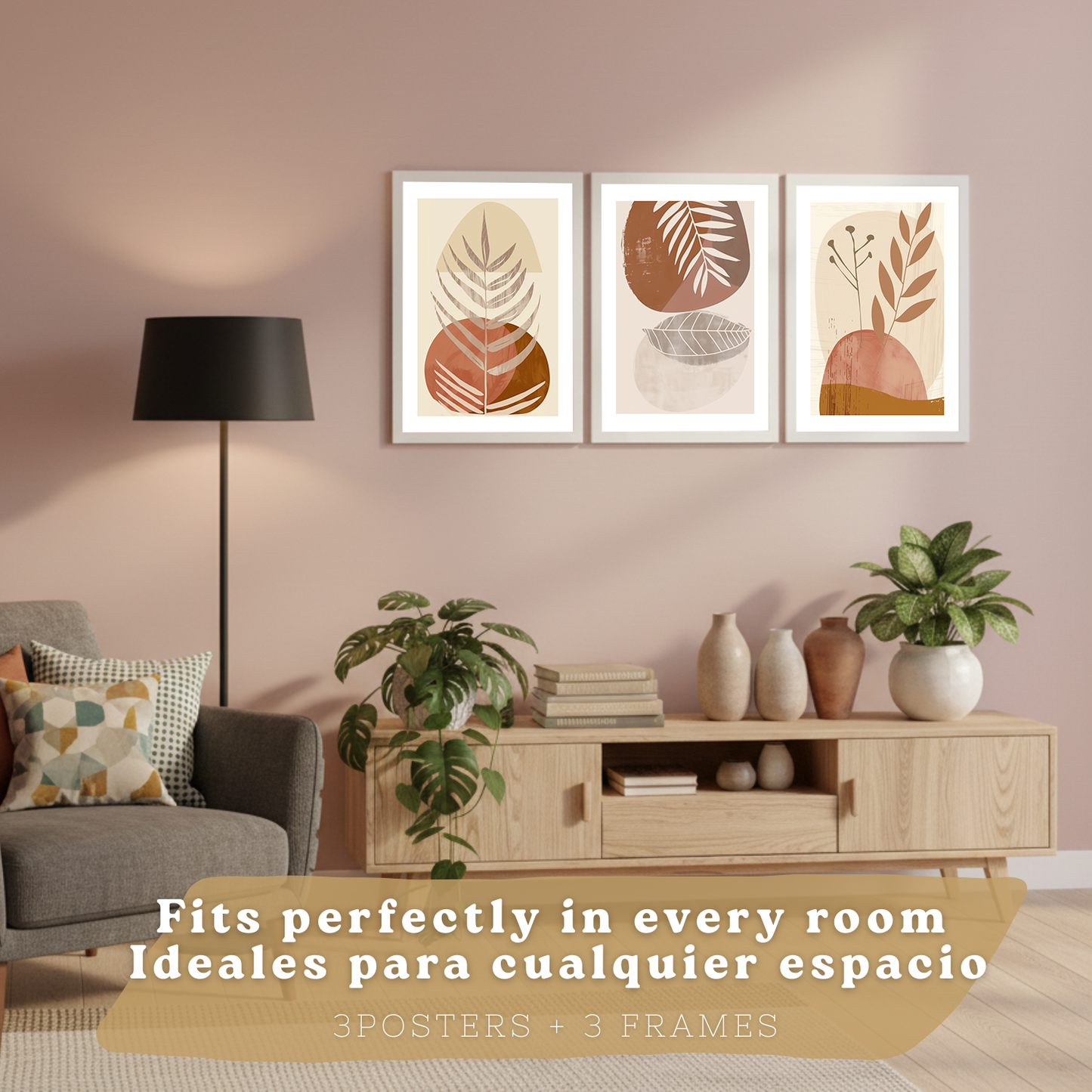 Nacnic Set De 3 Laminas Pared Abstractas Para Cuadros Salon Modernos.Poster Tonos Marrones Florales. Cuadros Naturaleza. Laminas Decorativas Pared Para Dormitorio