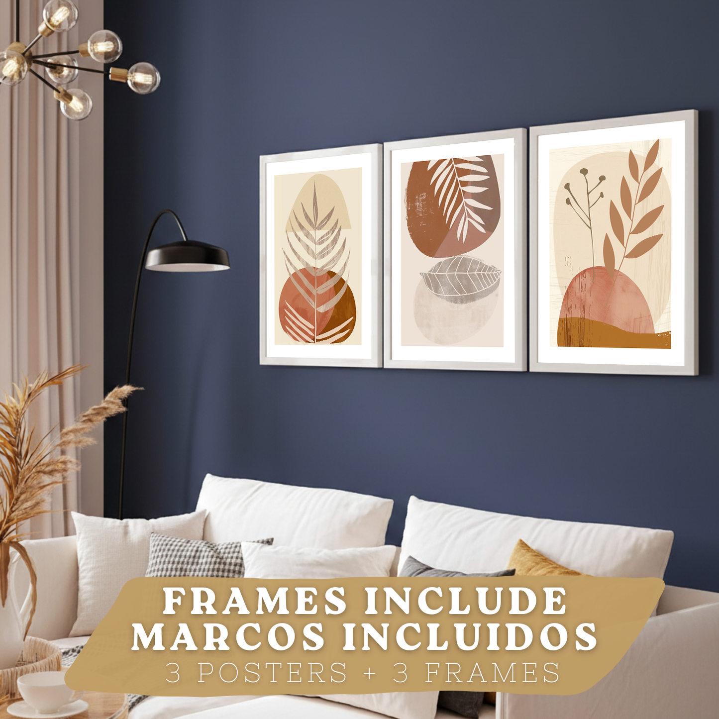 Nacnic Set De 3 Laminas Pared Abstractas Para Cuadros Salon Modernos.Poster Tonos Marrones Florales. Cuadros Naturaleza. Laminas Decorativas Pared Para Dormitorio