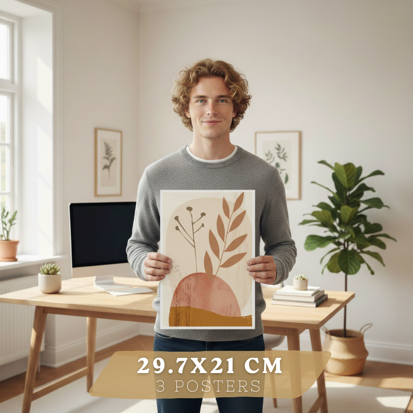 Nacnic Set De 3 Laminas Pared Abstractas Para Cuadros Salon Modernos.Poster Tonos Marrones Florales. Cuadros Naturaleza. Laminas Decorativas Pared Para Dormitorio