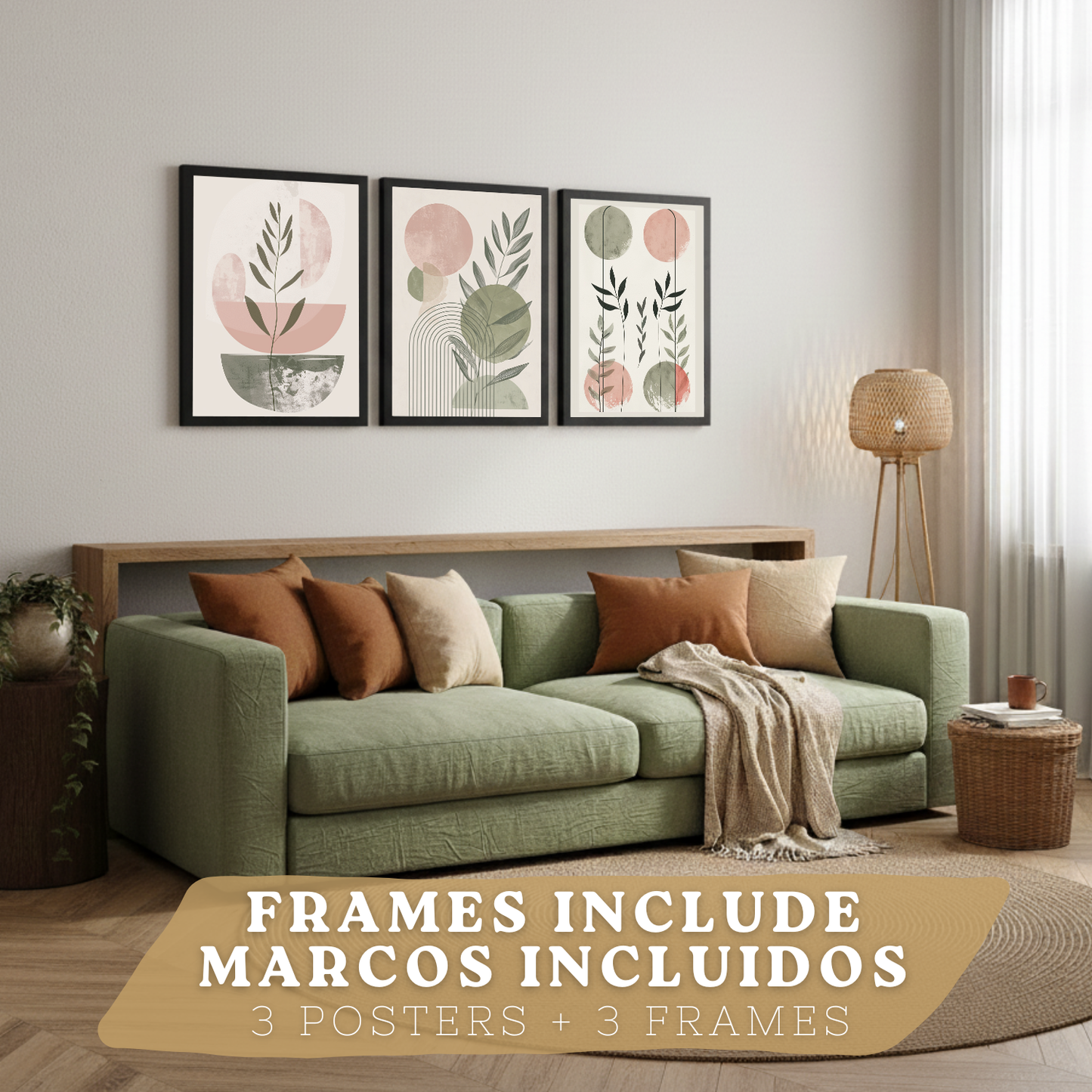 Nacnic Set De 3 Laminas Decorativas Pared Formas Verde Rosa Para Cuadros Decoracion Salon Modernos Posters Para Pared Cuadros Decorativos Pared Motivos Florales