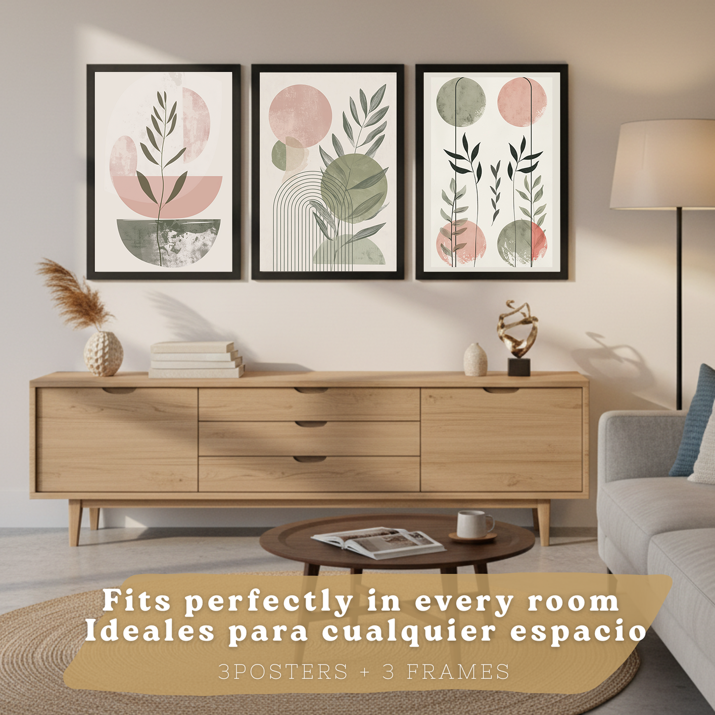 Nacnic Set De 3 Laminas Decorativas Pared Formas Verde Rosa Para Cuadros Decoracion Salon Modernos Posters Para Pared Cuadros Decorativos Pared Motivos Florales