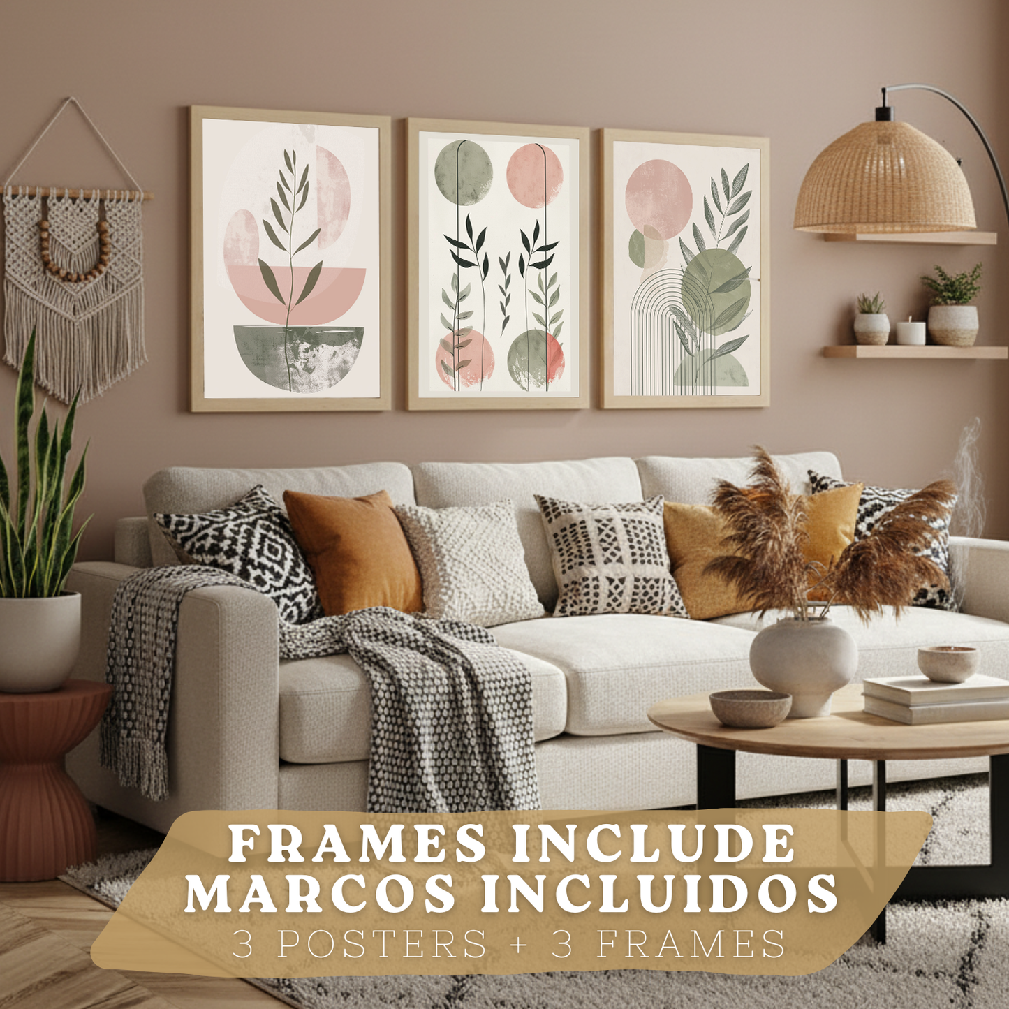 Nacnic Set De 3 Laminas Decorativas Pared Formas Verde Rosa Para Cuadros Decoracion Salon Modernos Posters Para Pared Cuadros Decorativos Pared Motivos Florales