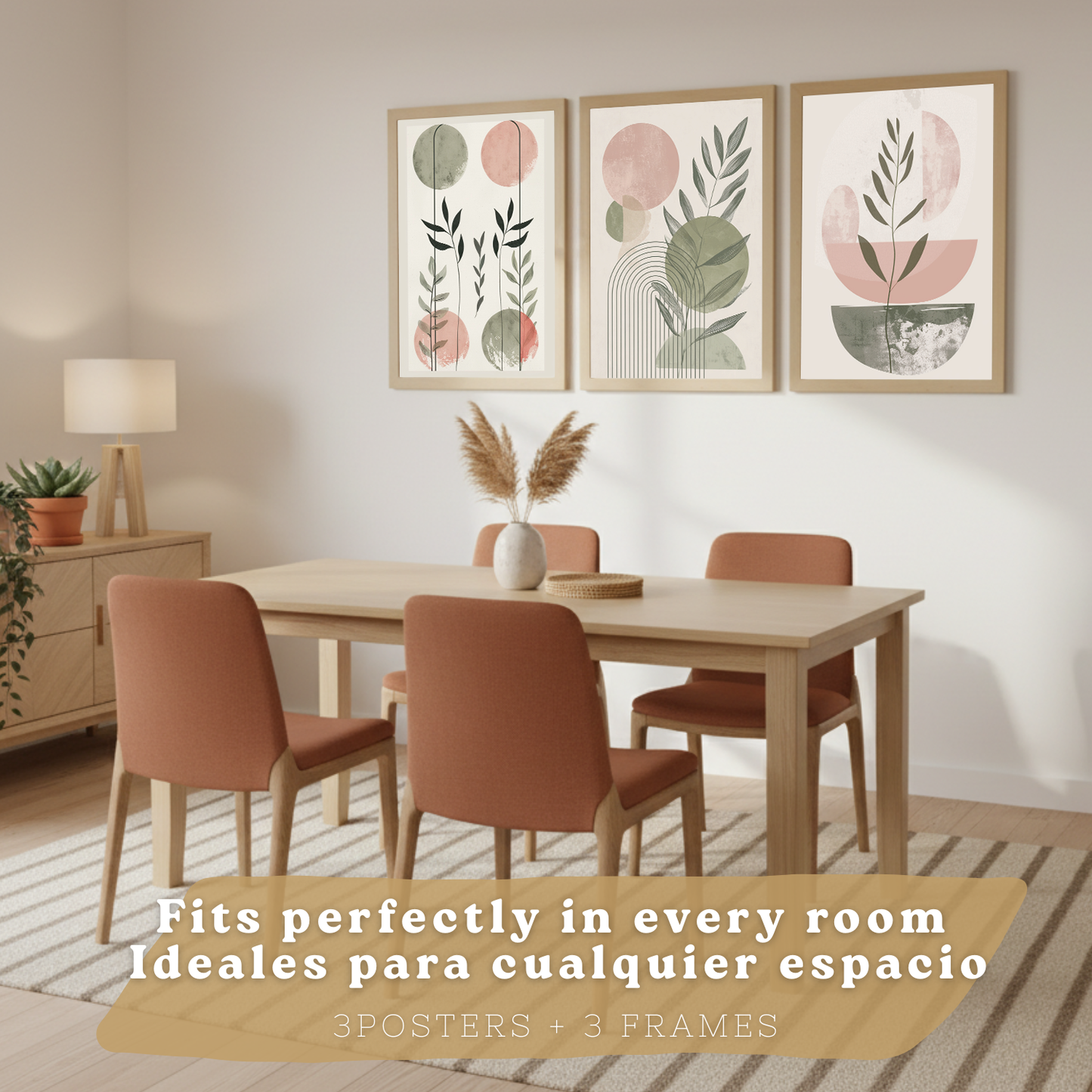 Nacnic Set De 3 Laminas Decorativas Pared Formas Verde Rosa Para Cuadros Decoracion Salon Modernos Posters Para Pared Cuadros Decorativos Pared Motivos Florales