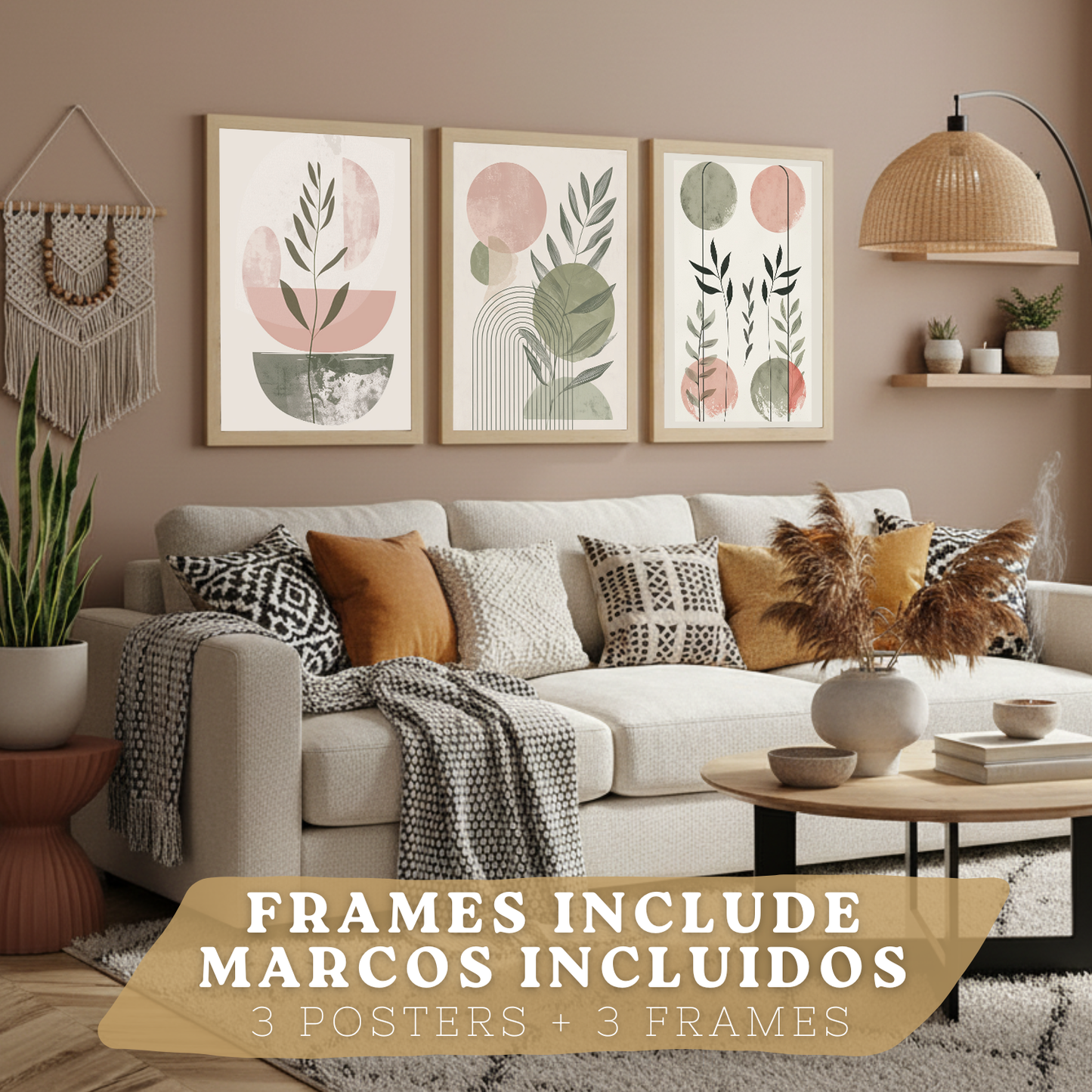 Nacnic Set De 3 Laminas Decorativas Pared Formas Verde Rosa Para Cuadros Decoracion Salon Modernos Posters Para Pared Cuadros Decorativos Pared Motivos Florales