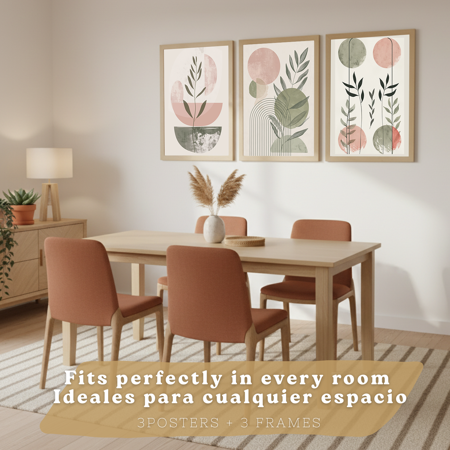 Nacnic Set De 3 Laminas Decorativas Pared Formas Verde Rosa Para Cuadros Decoracion Salon Modernos Posters Para Pared Cuadros Decorativos Pared Motivos Florales