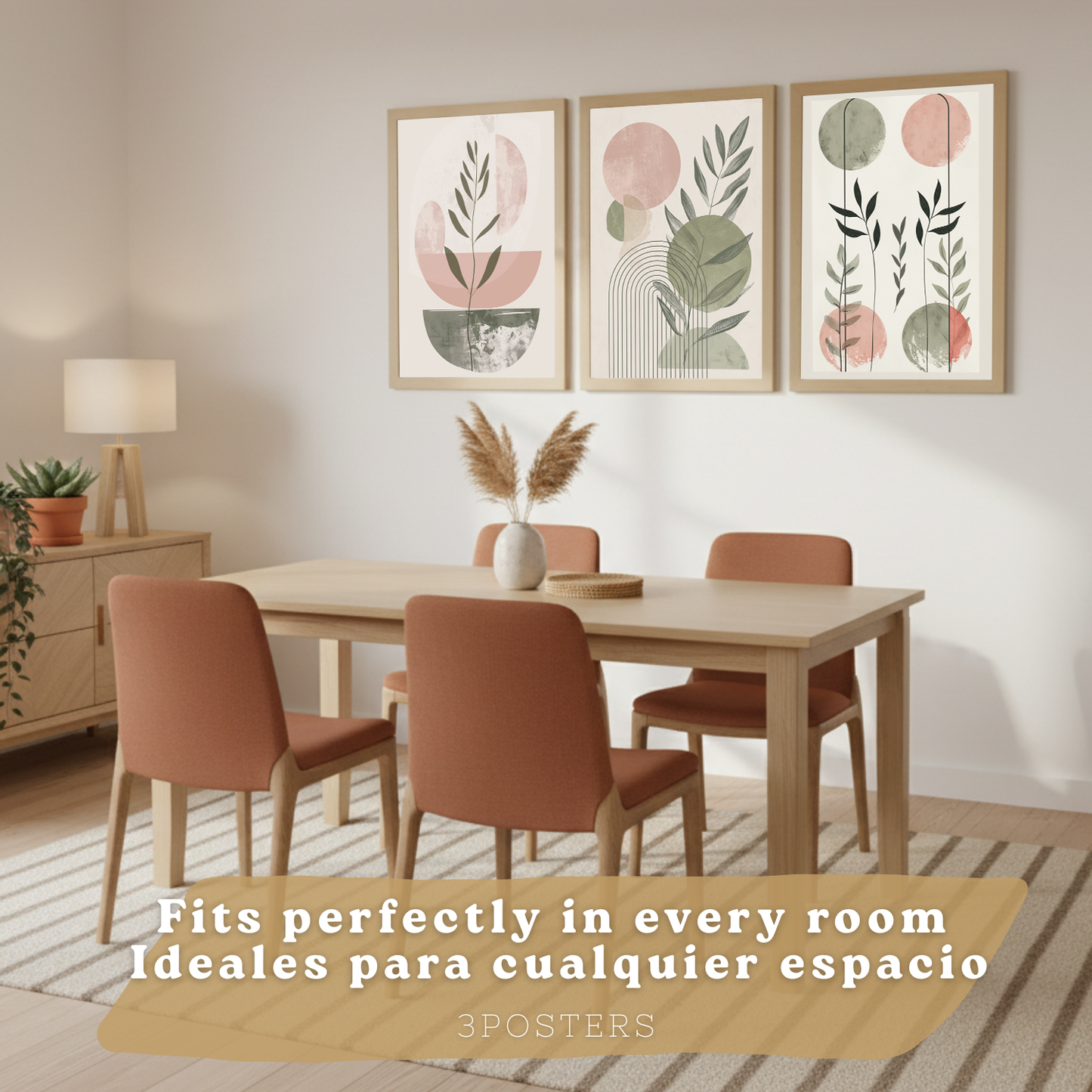 Nacnic Set De 3 Laminas Decorativas Pared Formas Verde Rosa Para Cuadros Decoracion Salon Modernos Posters Para Pared Cuadros Decorativos Pared Motivos Florales
