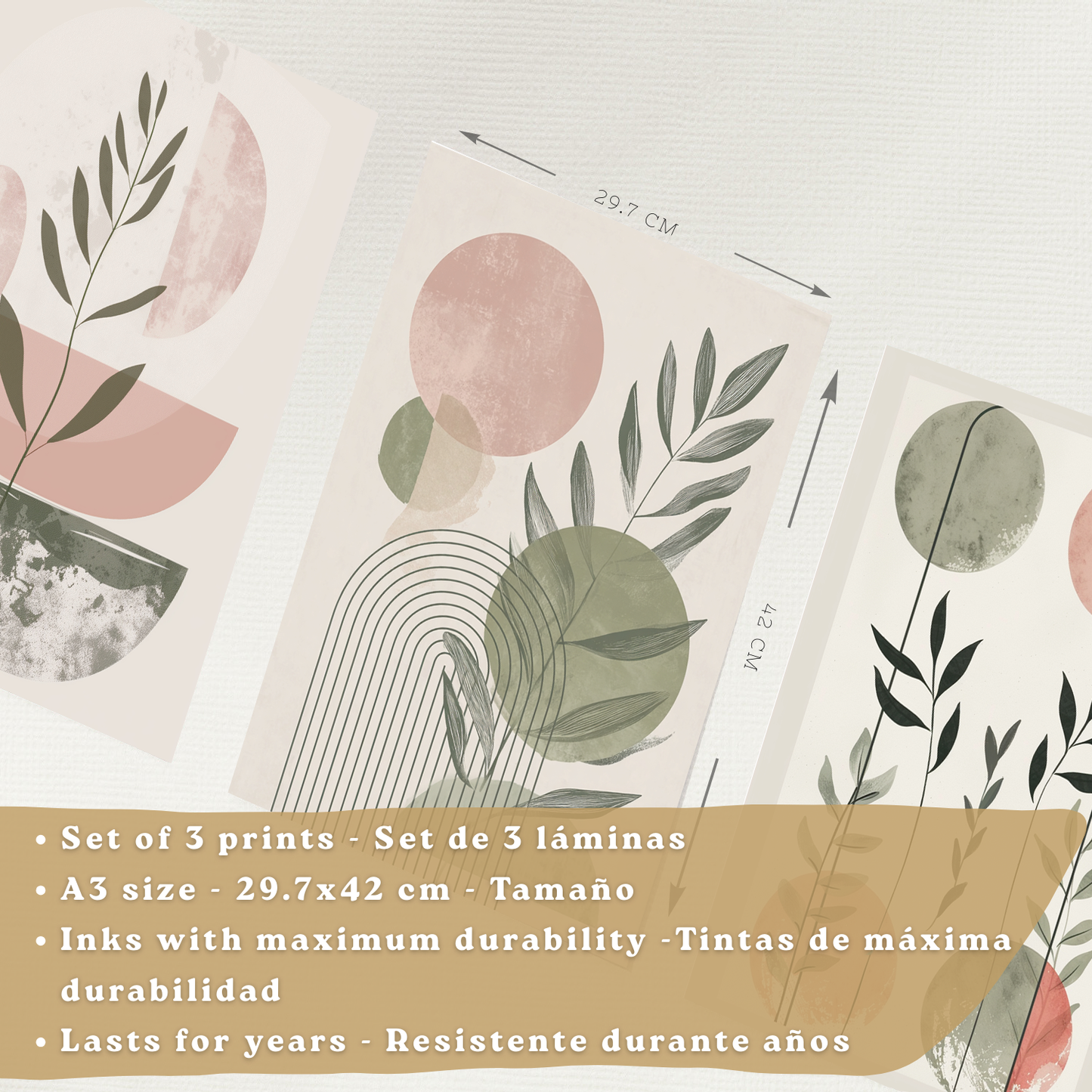 Nacnic Set De 3 Laminas Decorativas Pared Formas Verde Rosa Para Cuadros Decoracion Salon Modernos Posters Para Pared Cuadros Decorativos Pared Motivos Florales