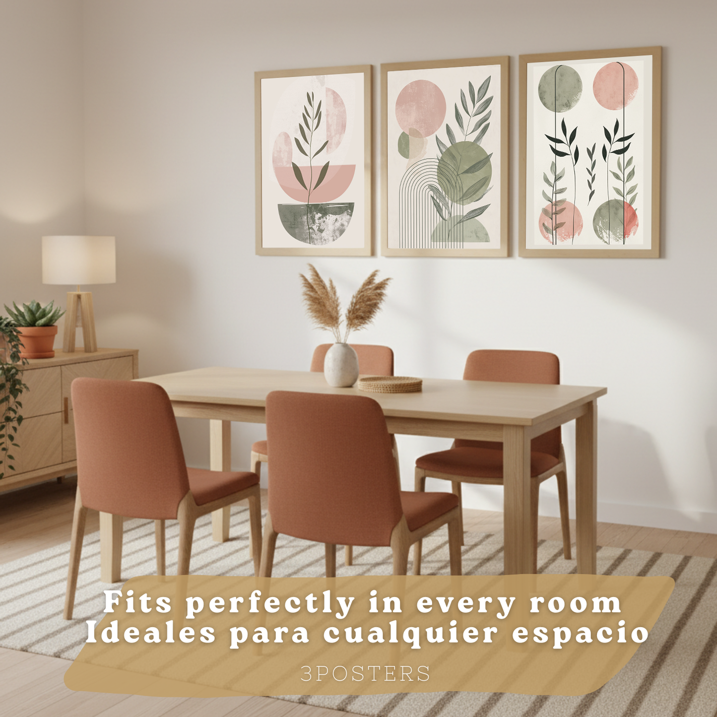 Nacnic Set De 3 Laminas Decorativas Pared Formas Verde Rosa Para Cuadros Decoracion Salon Modernos Posters Para Pared Cuadros Decorativos Pared Motivos Florales