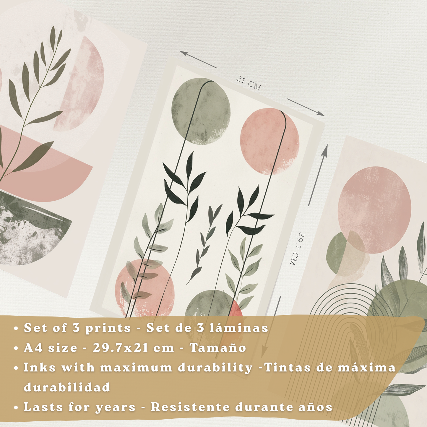 Nacnic Set De 3 Laminas Decorativas Pared Formas Verde Rosa Para Cuadros Decoracion Salon Modernos Posters Para Pared Cuadros Decorativos Pared Motivos Florales