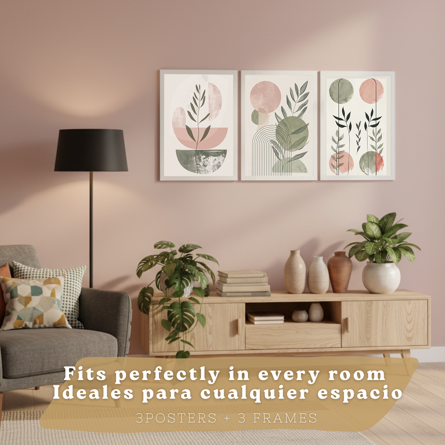 Nacnic Set De 3 Laminas Decorativas Pared Formas Verde Rosa Para Cuadros Decoracion Salon Modernos Posters Para Pared Cuadros Decorativos Pared Motivos Florales
