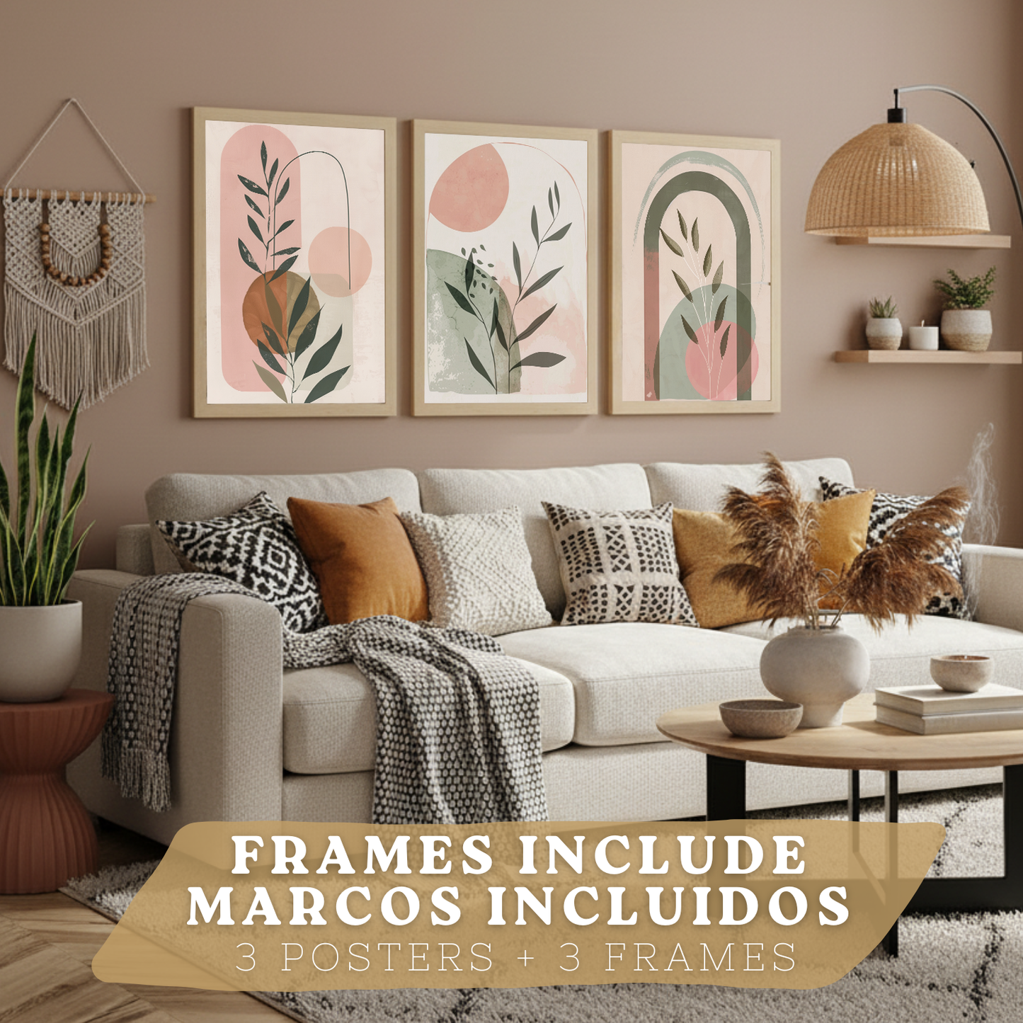 Nacnic Set De 3 Laminas Decorativas Pared Plantas Verde Rosa Pastel Para Cuadros Decoracion Salon Modernos Posters Para Pared Cuadros Decorativos Pared Motivos Florales