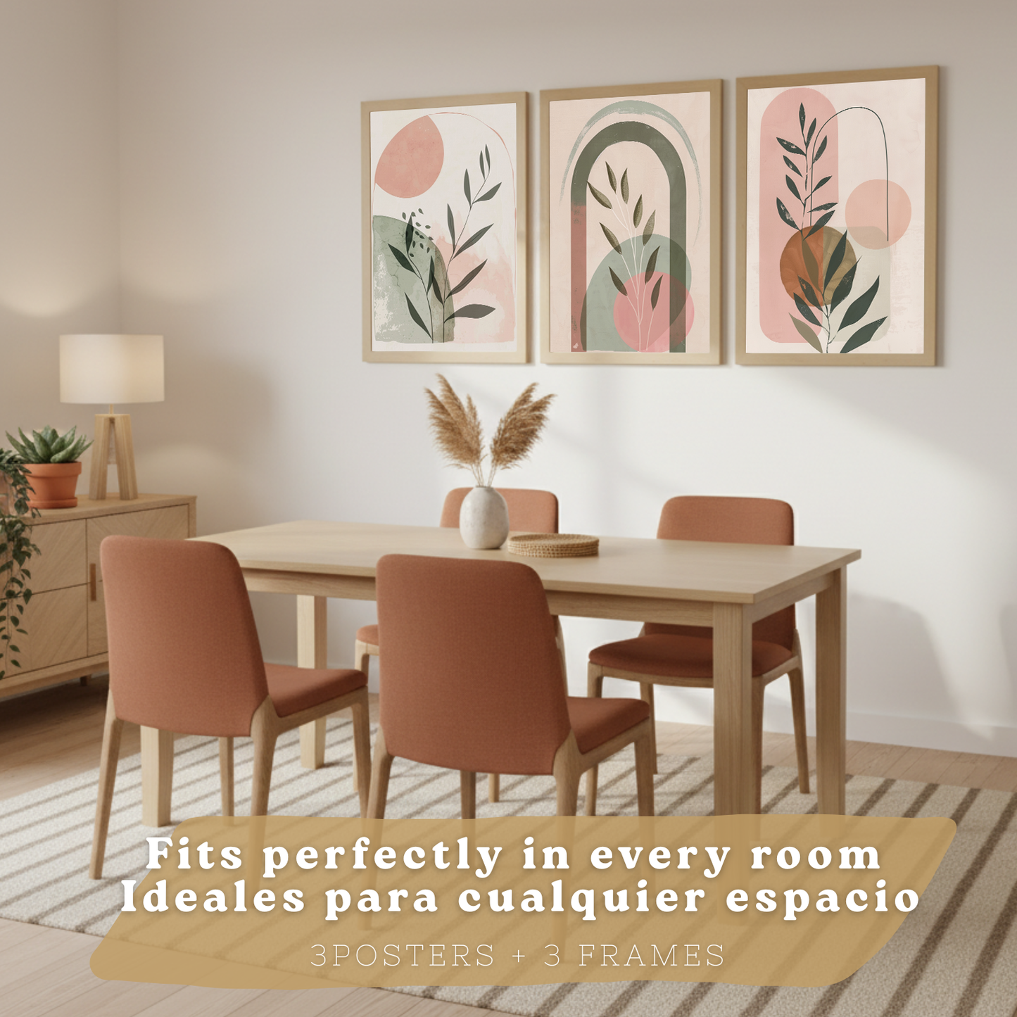 Nacnic Set De 3 Laminas Decorativas Pared Plantas Verde Rosa Pastel Para Cuadros Decoracion Salon Modernos Posters Para Pared Cuadros Decorativos Pared Motivos Florales
