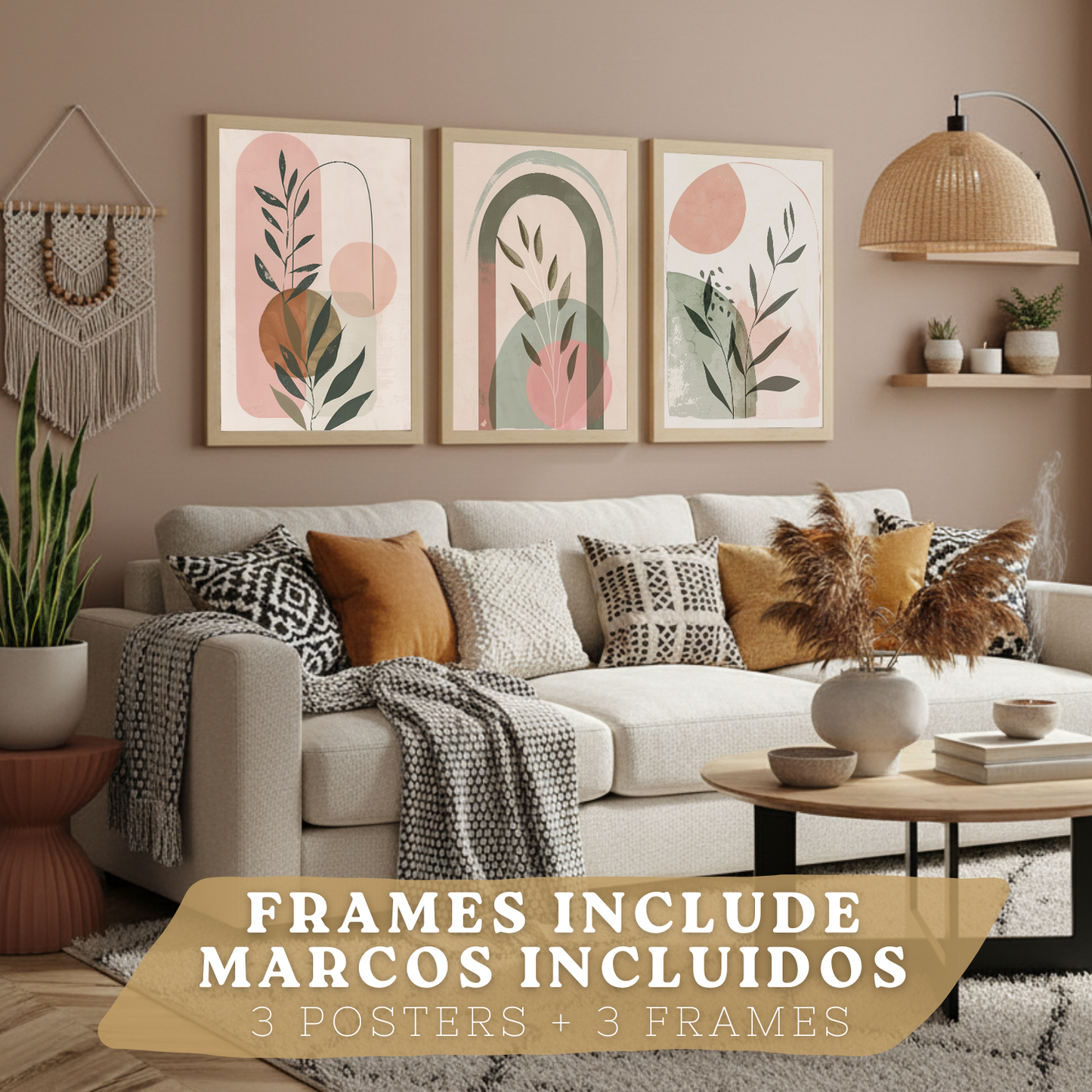 Nacnic Set De 3 Laminas Decorativas Pared Plantas Verde Rosa Pastel Para Cuadros Decoracion Salon Modernos Posters Para Pared Cuadros Decorativos Pared Motivos Florales