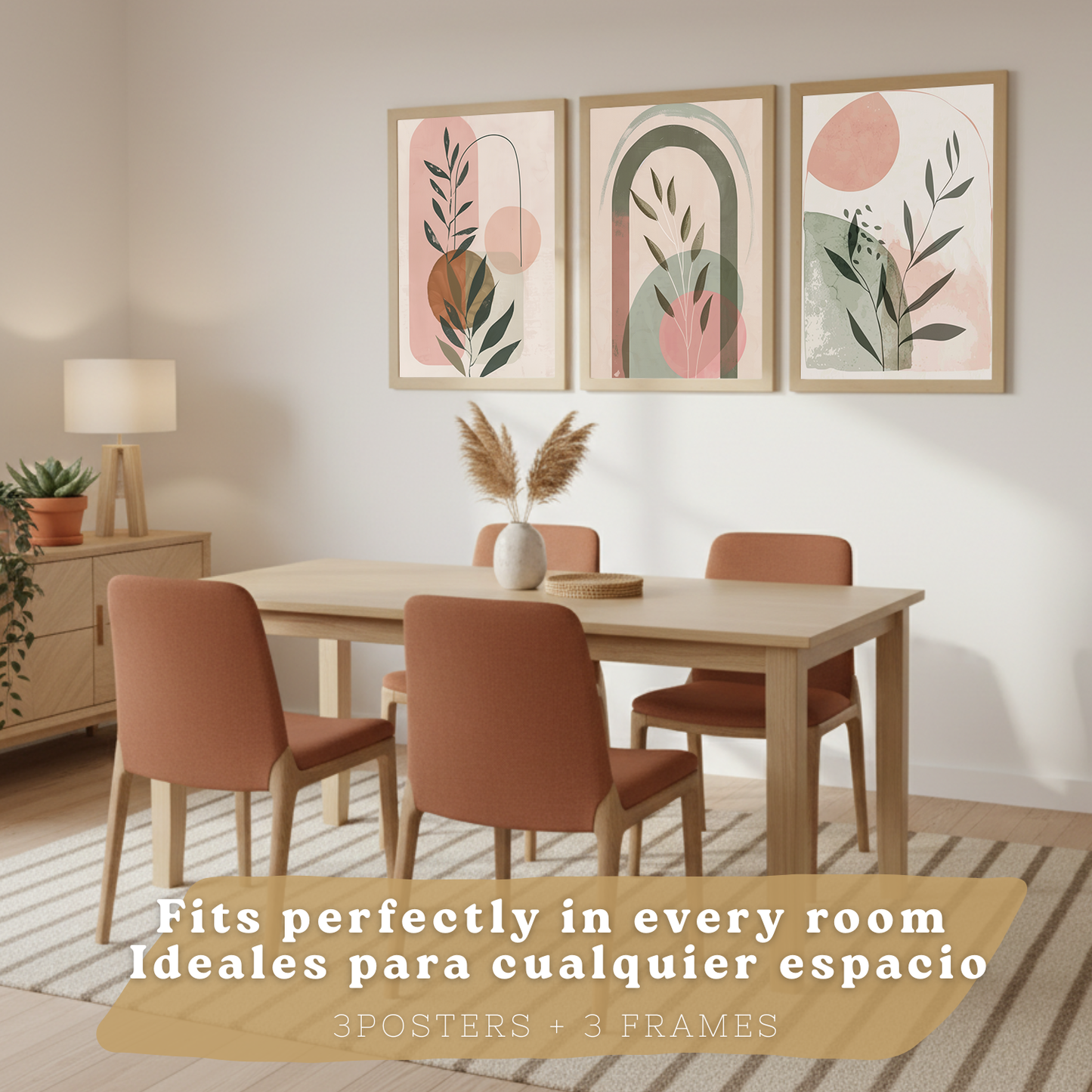 Nacnic Set De 3 Laminas Decorativas Pared Plantas Verde Rosa Pastel Para Cuadros Decoracion Salon Modernos Posters Para Pared Cuadros Decorativos Pared Motivos Florales