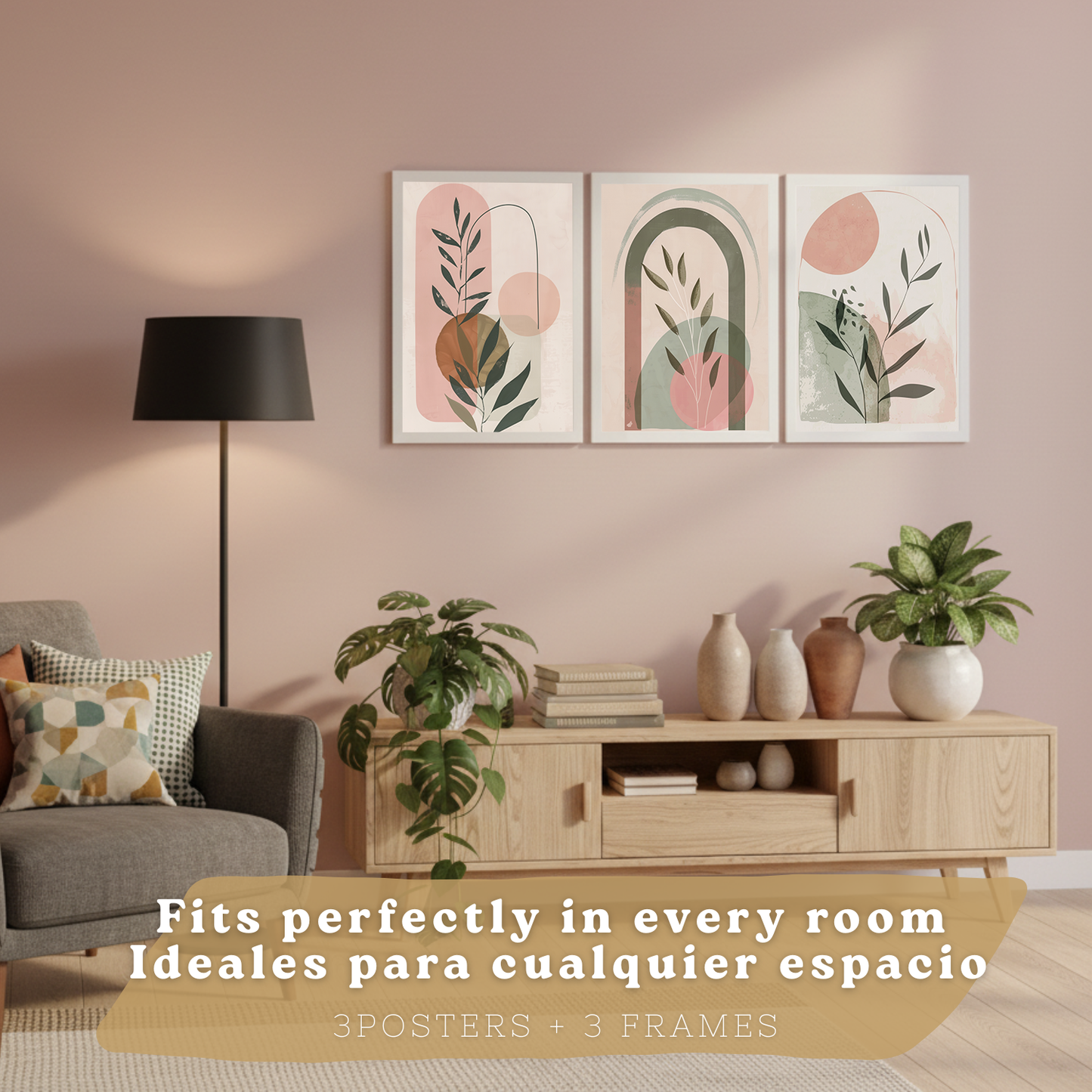 Nacnic Set De 3 Laminas Decorativas Pared Plantas Verde Rosa Pastel Para Cuadros Decoracion Salon Modernos Posters Para Pared Cuadros Decorativos Pared Motivos Florales