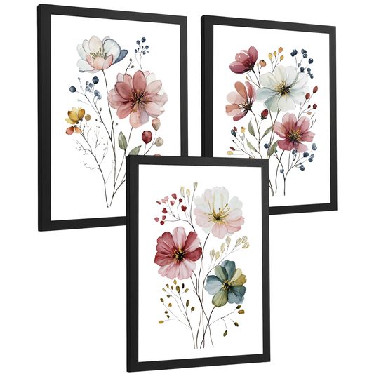Nacnic Juego De 3 Cuadros De Flores De Acuarela. Laminas Decorativas Pared Flores Coloridas. Poster De Botanico Minimalista. Cuadros Flor Silvestre Para Salón Y Dormitorio