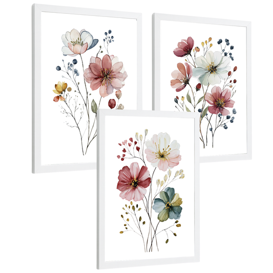 Nacnic Juego De 3 Cuadros De Flores De Acuarela. Laminas Decorativas Pared Flores Coloridas. Poster De Botanico Minimalista. Cuadros Flor Silvestre Para Salón Y Dormitorio