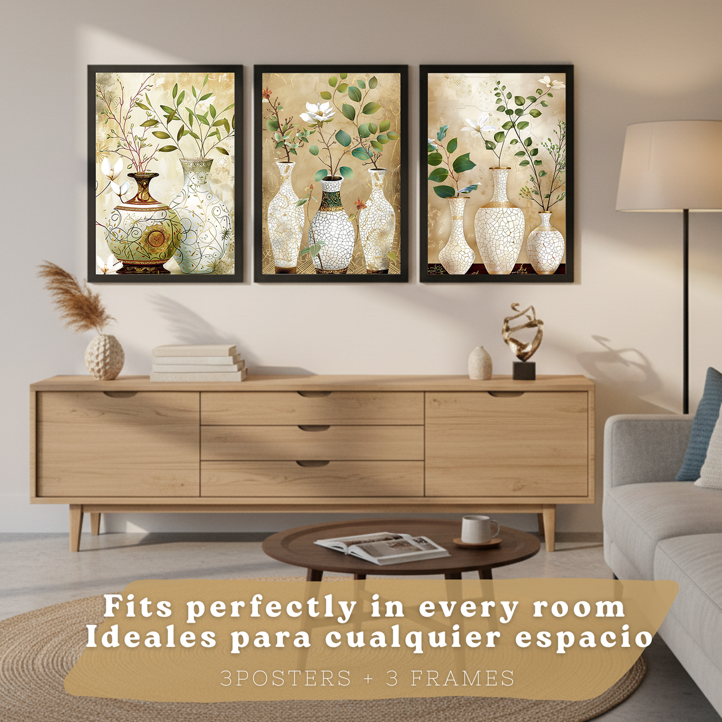 Nacnic Juego De 3 Cuadros Florales. Laminas Decorativas Pared Flores Clasicas. Posters De Pared Botanico Naturaleza. Cuadros Flor Silvestre Pared Para Salón Y Dormitorio.