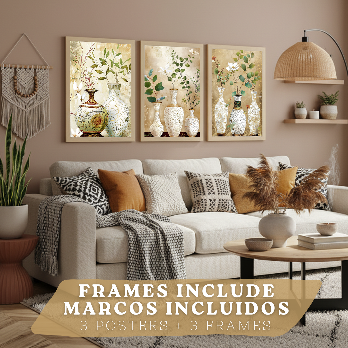 Nacnic Juego De 3 Cuadros Florales. Laminas Decorativas Pared Flores Clasicas. Posters De Pared Botanico Naturaleza. Cuadros Flor Silvestre Pared Para Salón Y Dormitorio.