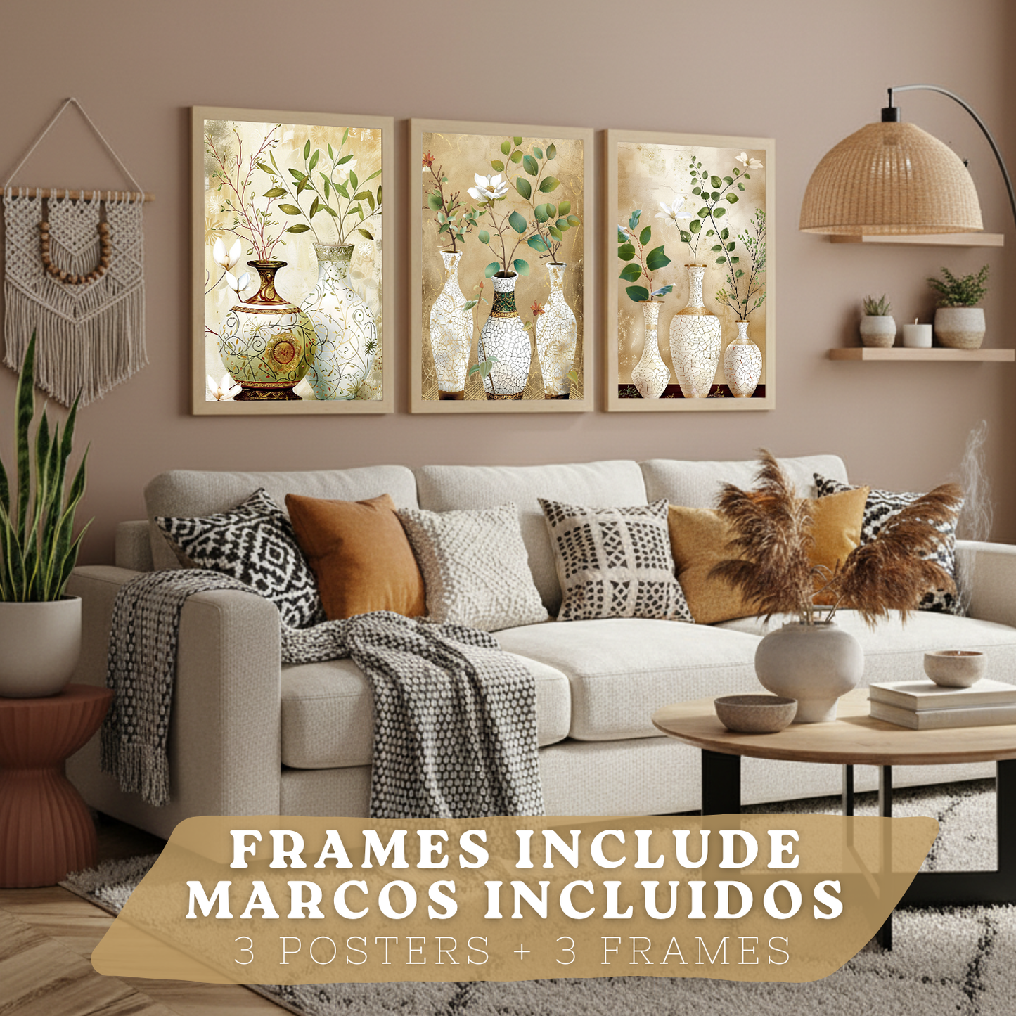 Nacnic Juego De 3 Cuadros Florales. Laminas Decorativas Pared Flores Clasicas. Posters De Pared Botanico Naturaleza. Cuadros Flor Silvestre Pared Para Salón Y Dormitorio.