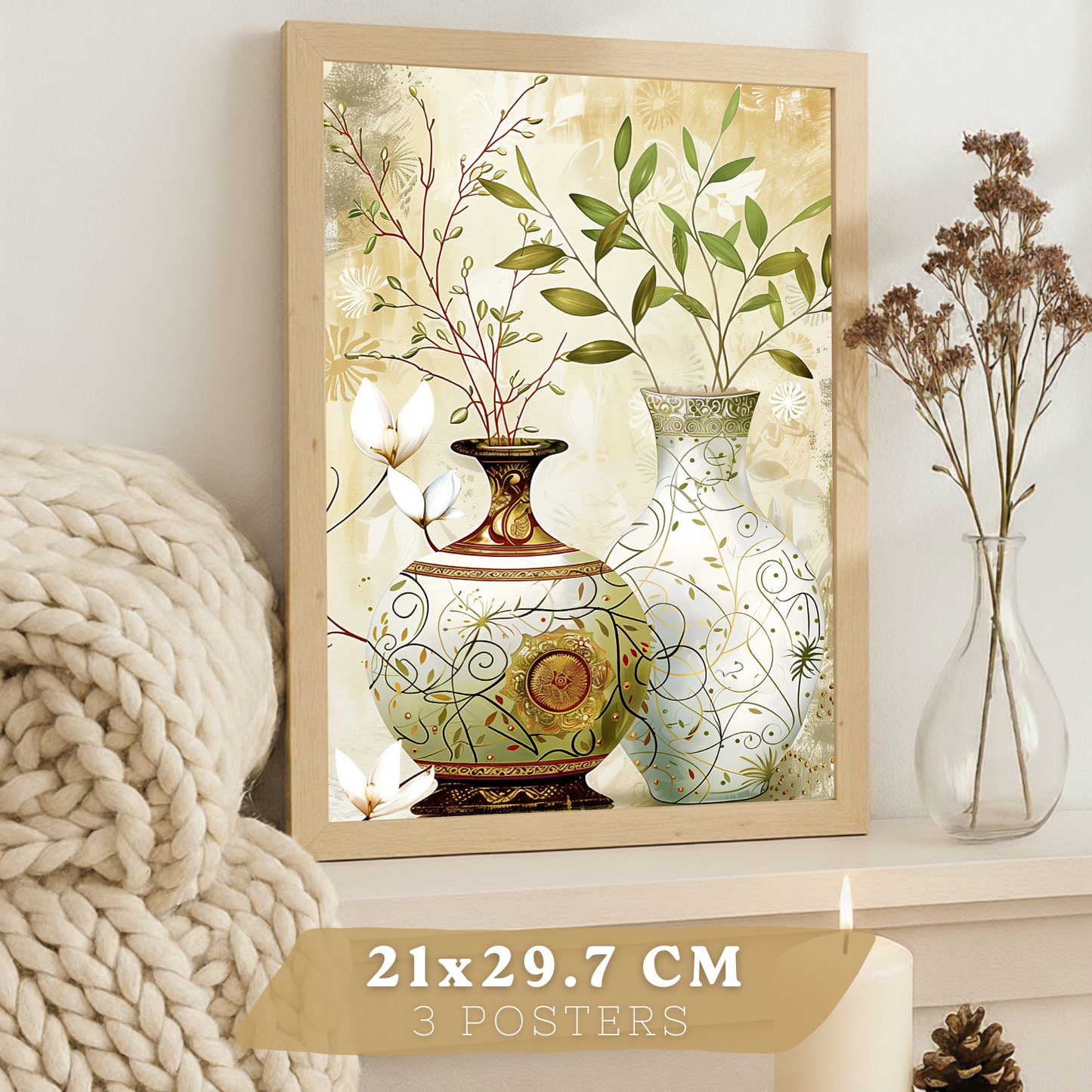 Nacnic Juego De 3 Cuadros Florales. Laminas Decorativas Pared Flores Clasicas. Posters De Pared Botanico Naturaleza. Cuadros Flor Silvestre Pared Para Salón Y Dormitorio.