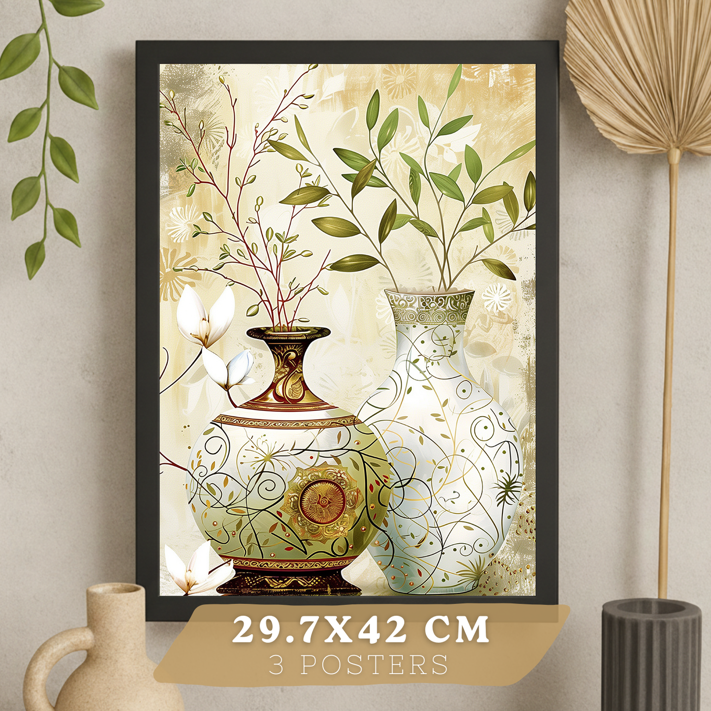 Nacnic Juego De 3 Cuadros Florales. Laminas Decorativas Pared Flores Clasicas. Posters De Pared Botanico Naturaleza. Cuadros Flor Silvestre Pared Para Salón Y Dormitorio.
