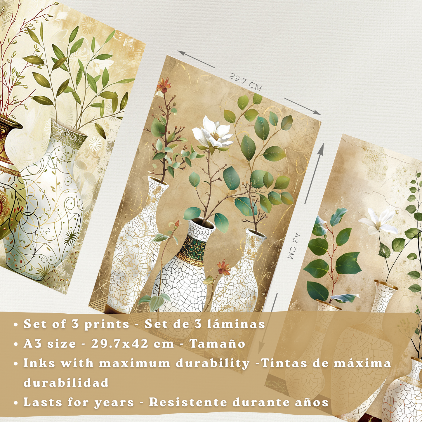 Nacnic Juego De 3 Cuadros Florales. Laminas Decorativas Pared Flores Clasicas. Posters De Pared Botanico Naturaleza. Cuadros Flor Silvestre Pared Para Salón Y Dormitorio.