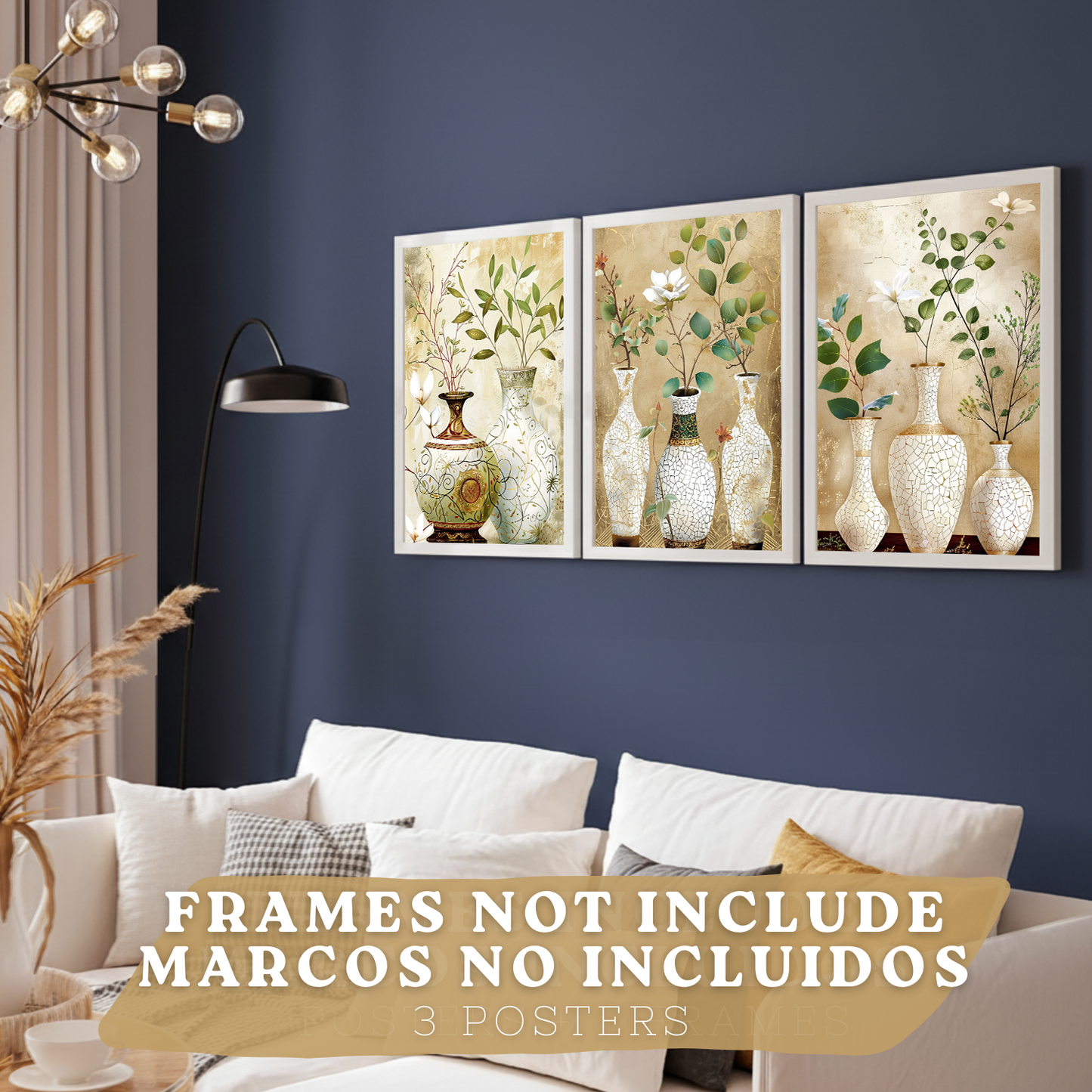 Nacnic Juego De 3 Cuadros Florales. Laminas Decorativas Pared Flores Clasicas. Posters De Pared Botanico Naturaleza. Cuadros Flor Silvestre Pared Para Salón Y Dormitorio.
