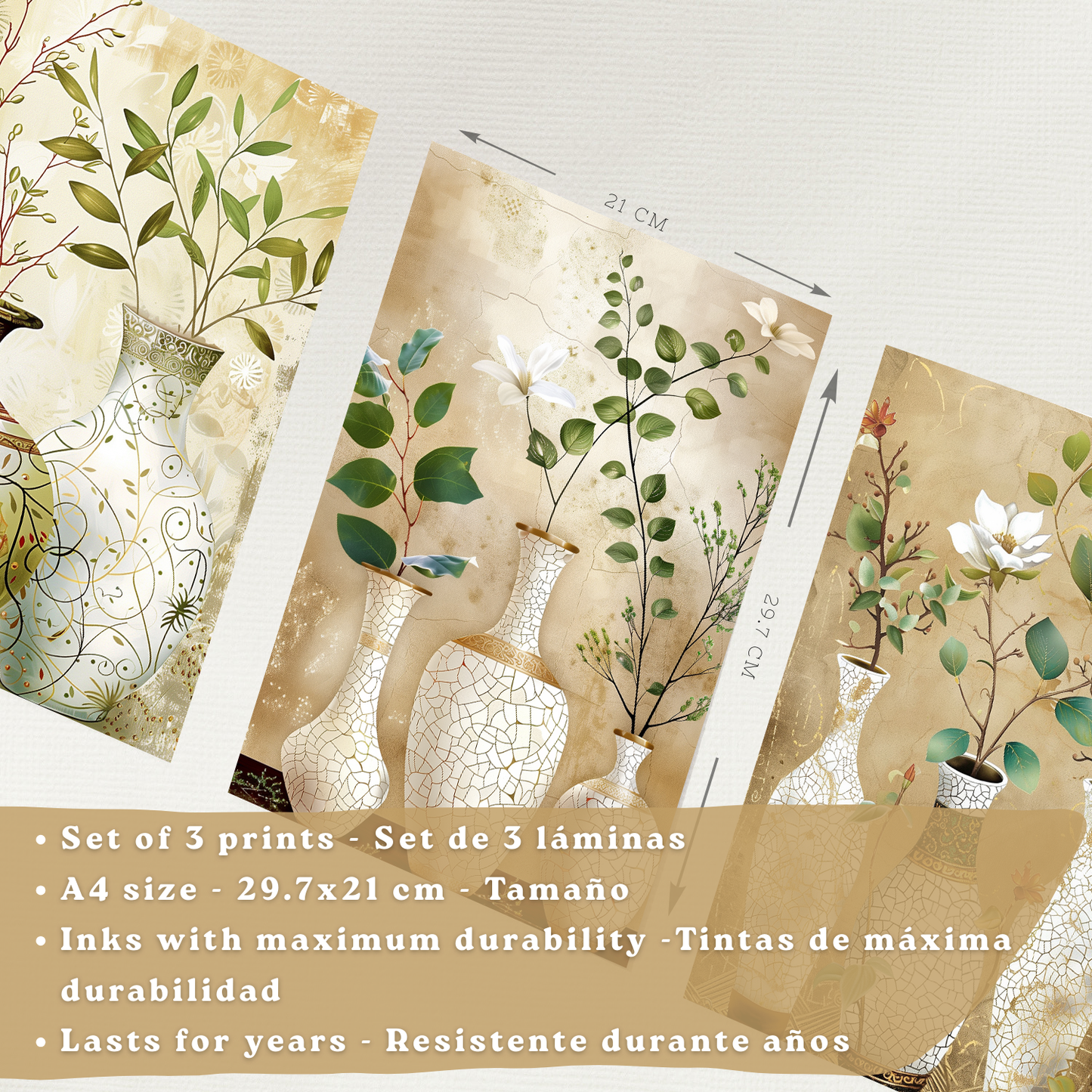 Nacnic Juego De 3 Cuadros Florales. Laminas Decorativas Pared Flores Clasicas. Posters De Pared Botanico Naturaleza. Cuadros Flor Silvestre Pared Para Salón Y Dormitorio.