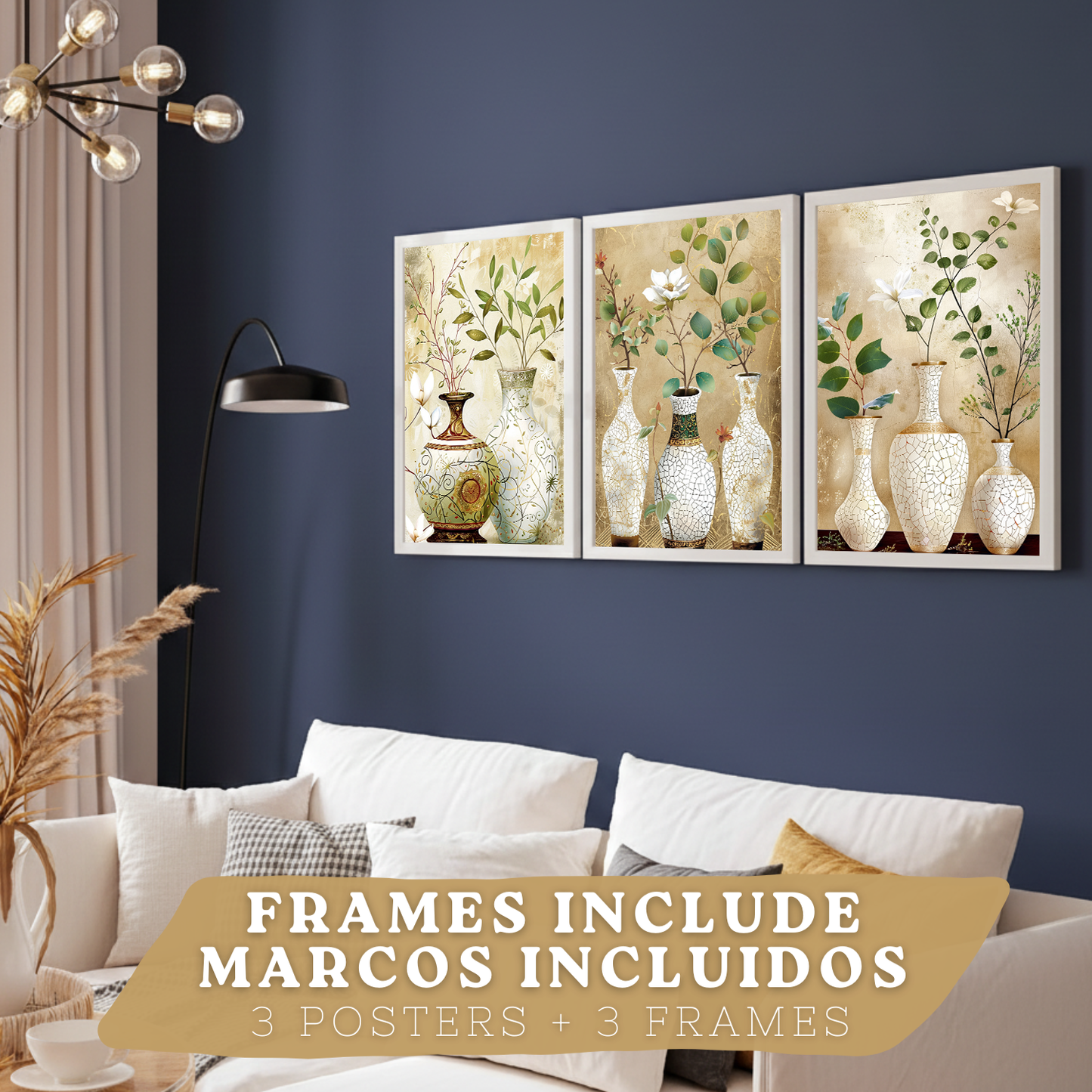 Nacnic Juego De 3 Cuadros Florales. Laminas Decorativas Pared Flores Clasicas. Posters De Pared Botanico Naturaleza. Cuadros Flor Silvestre Pared Para Salón Y Dormitorio.
