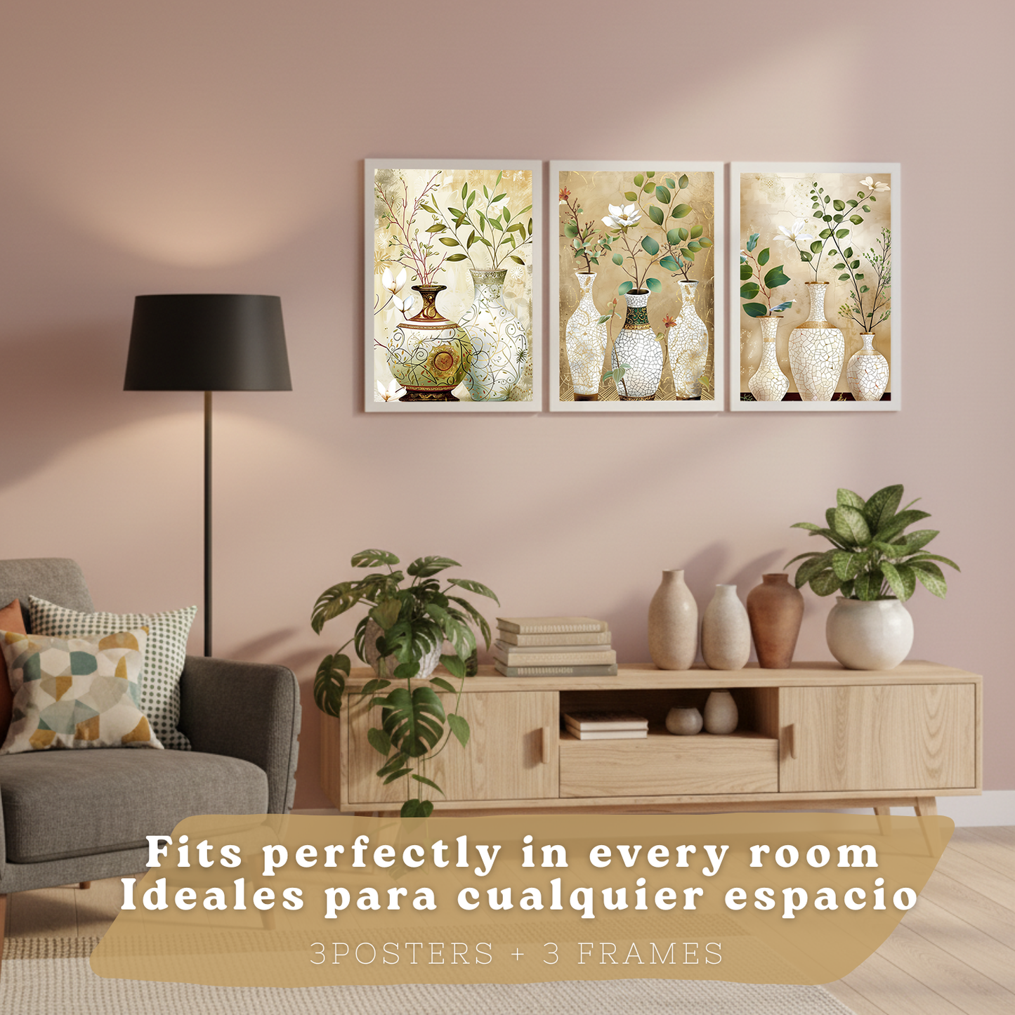 Nacnic Juego De 3 Cuadros Florales. Laminas Decorativas Pared Flores Clasicas. Posters De Pared Botanico Naturaleza. Cuadros Flor Silvestre Pared Para Salón Y Dormitorio.